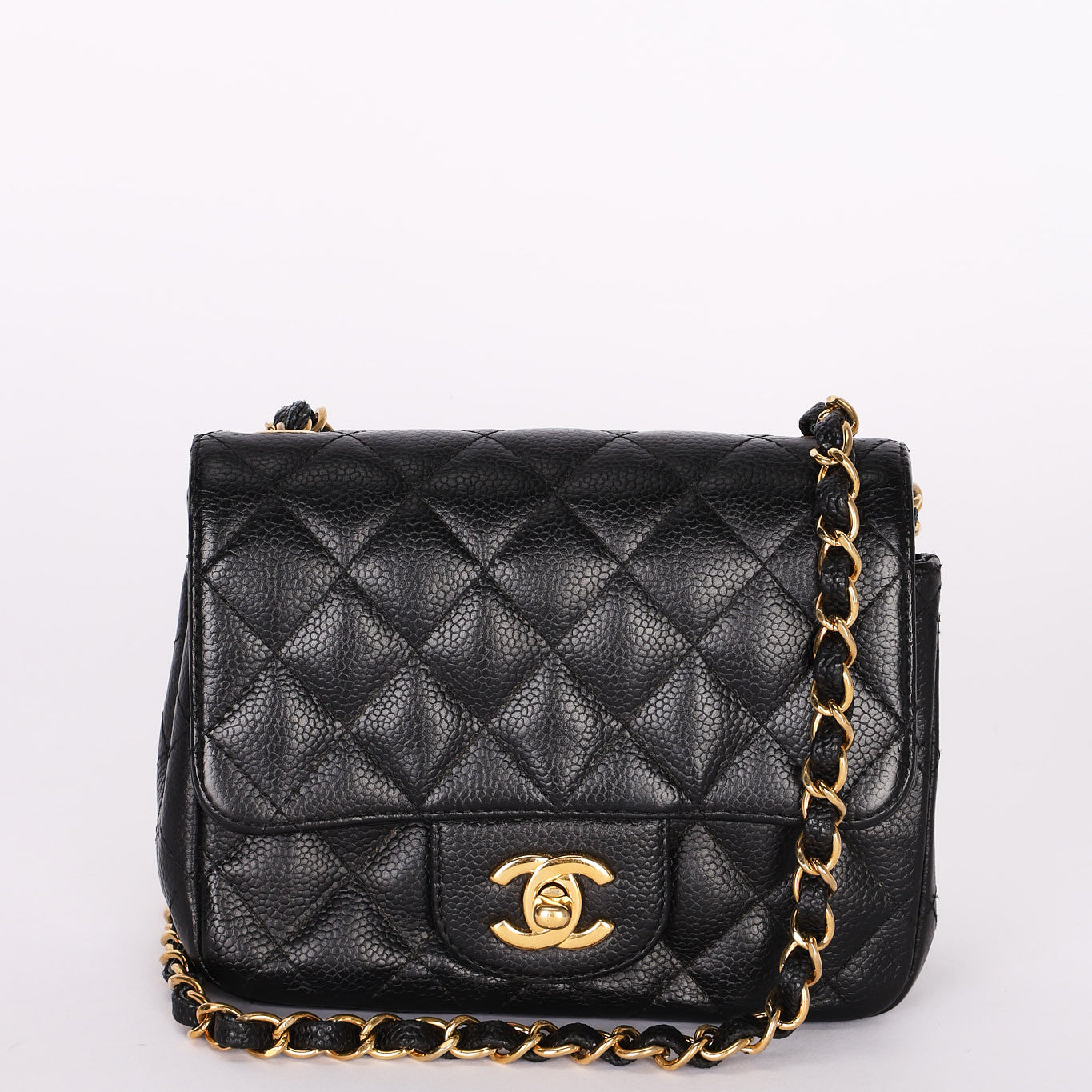 Rare Chanel Mini Square Flap Black Caviar 2010s GHW