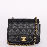 Rare Chanel Mini Square Flap Black Caviar 2010s GHW