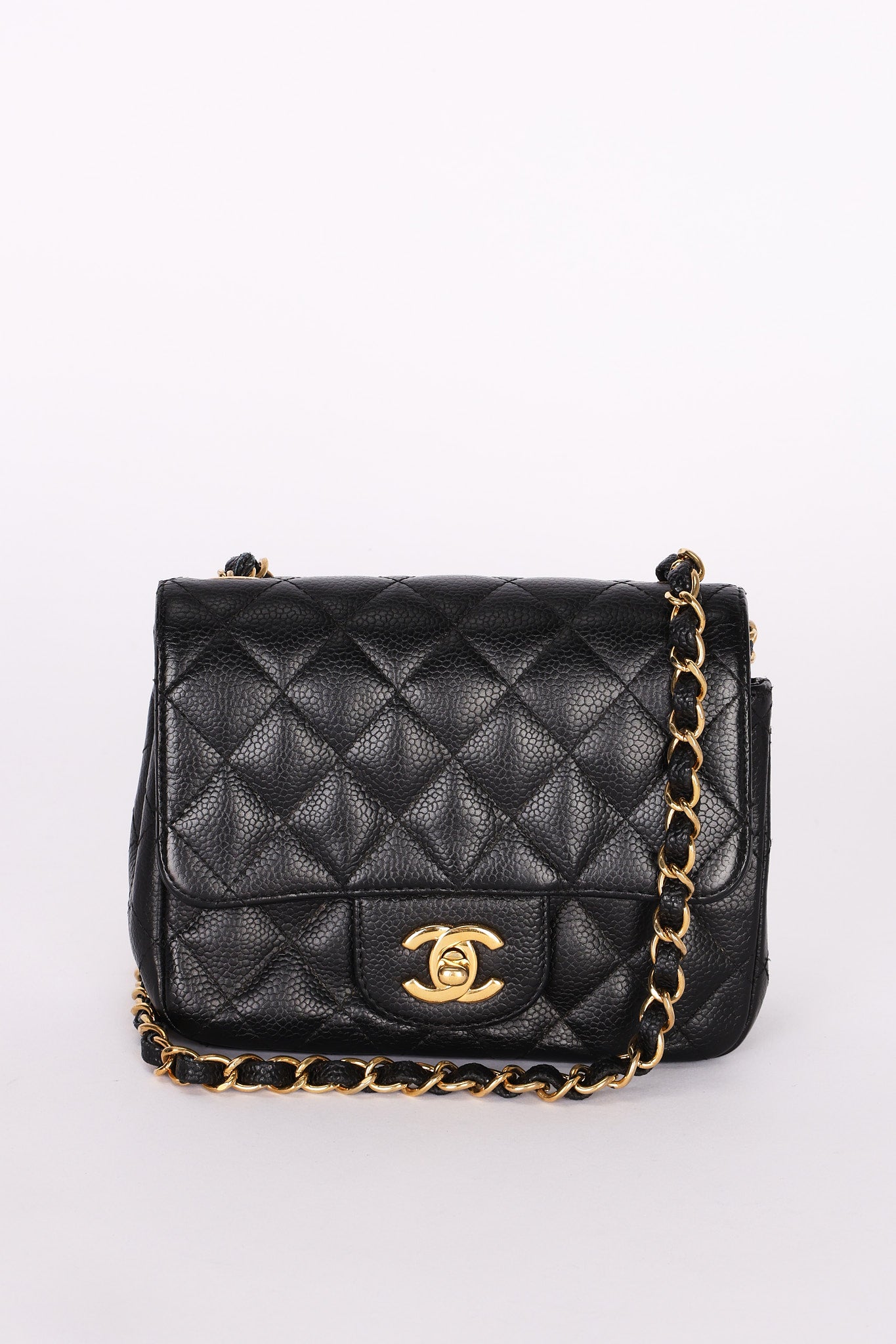 Rare Chanel Mini Square Flap Black Caviar 2010s GHW