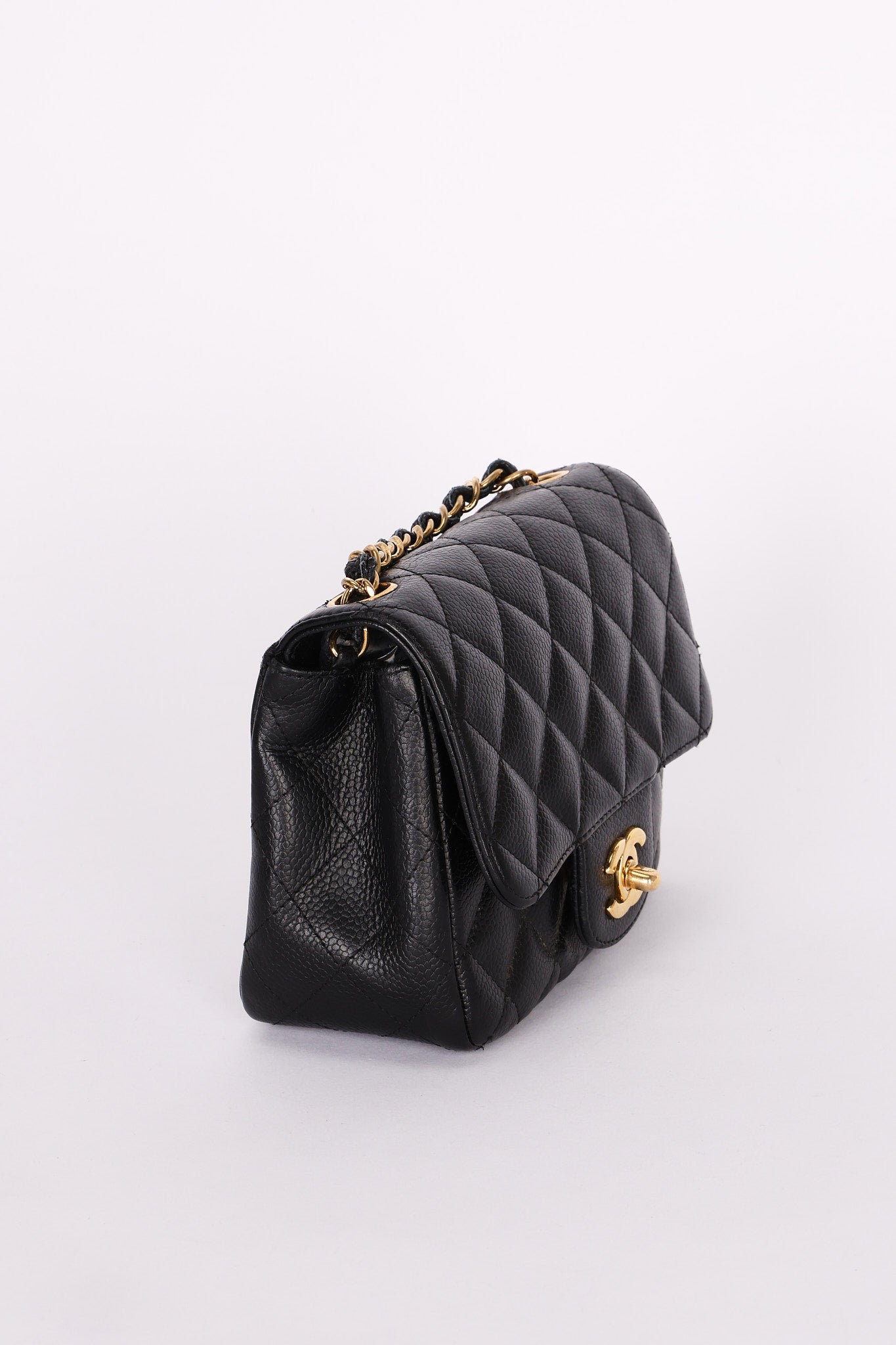 Rare Chanel Mini Square Flap Black Caviar 2010s GHW