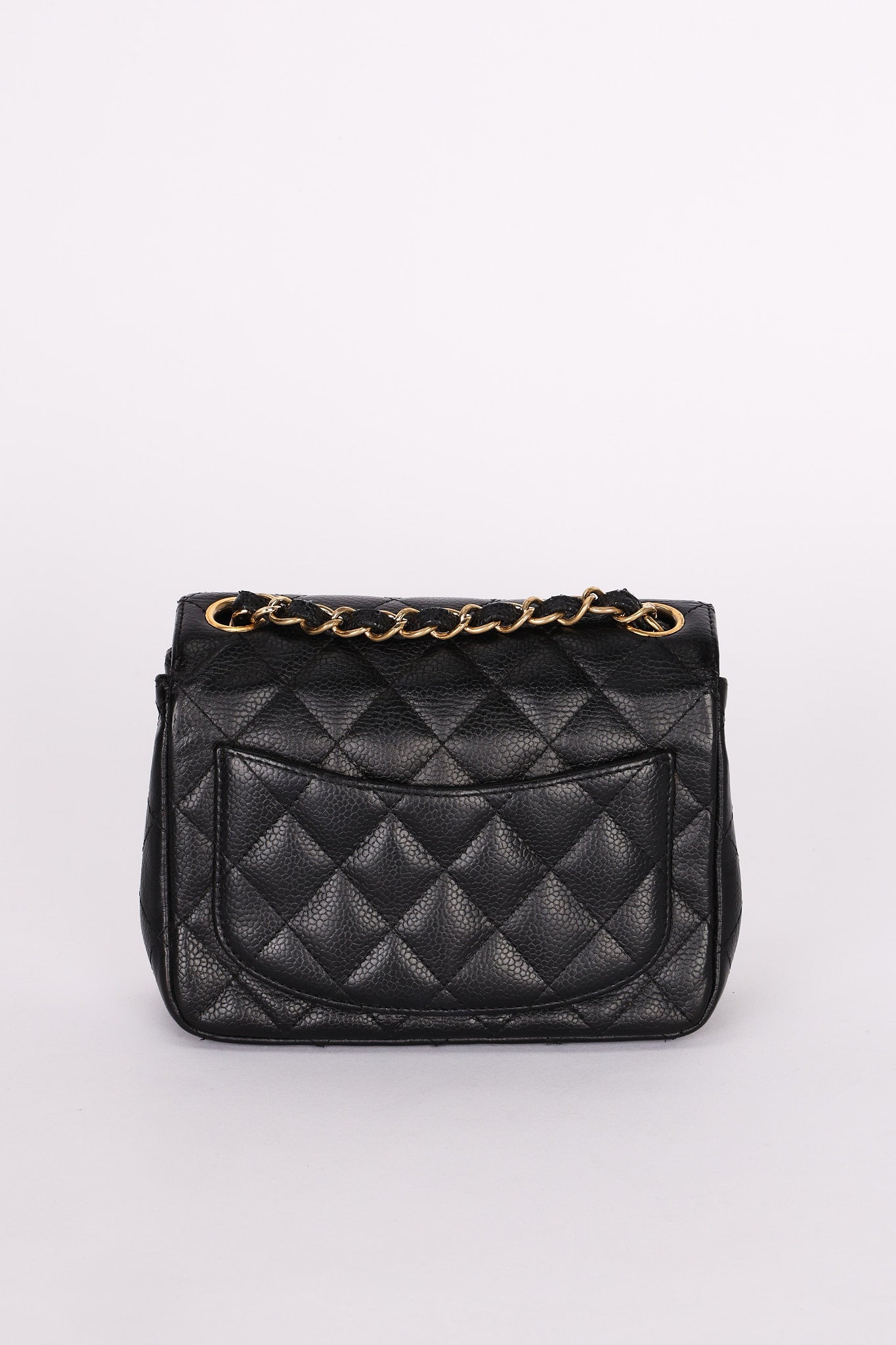 Rare Chanel Mini Square Flap Black Caviar 2010s GHW
