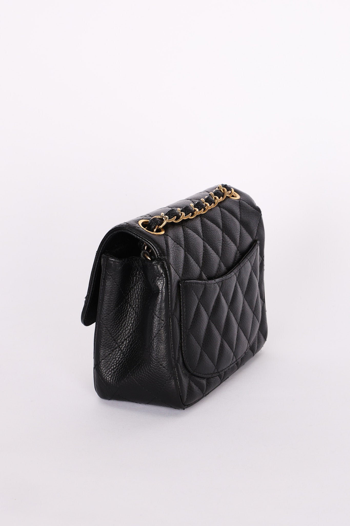 Rare Chanel Mini Square Flap Black Caviar 2010s GHW