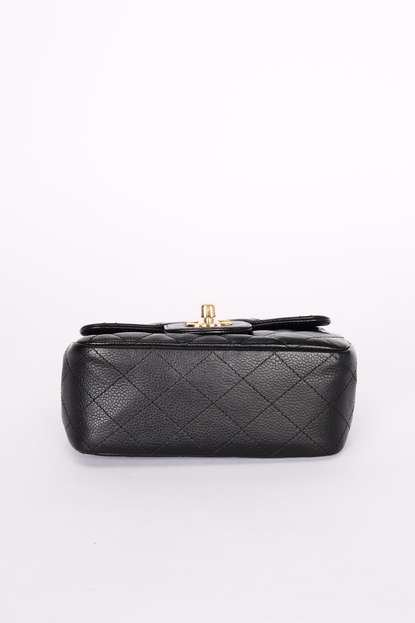 Rare Chanel Mini Square Flap Black Caviar 2010s GHW