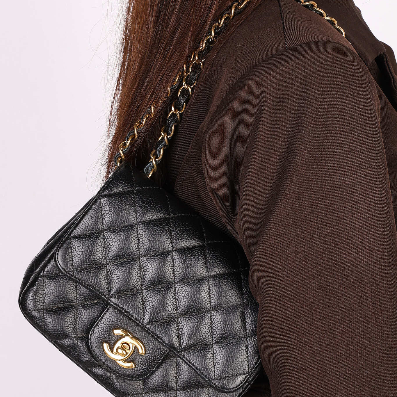 Rare Chanel Mini Square Flap Black Caviar 2010s GHW