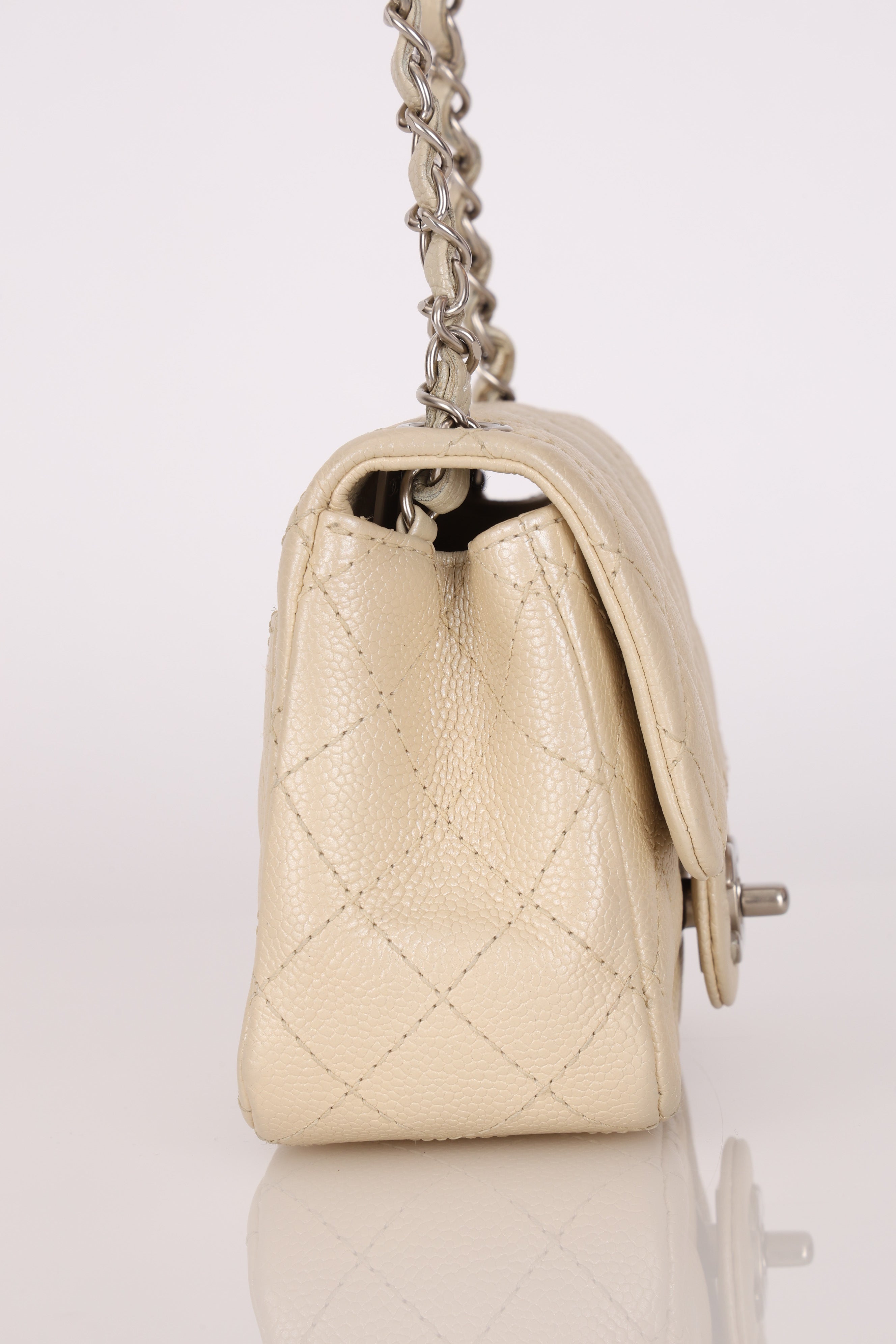 Rare Chanel Mini Square Flap Pearl White Caviar 2014 BSHW (DONE)