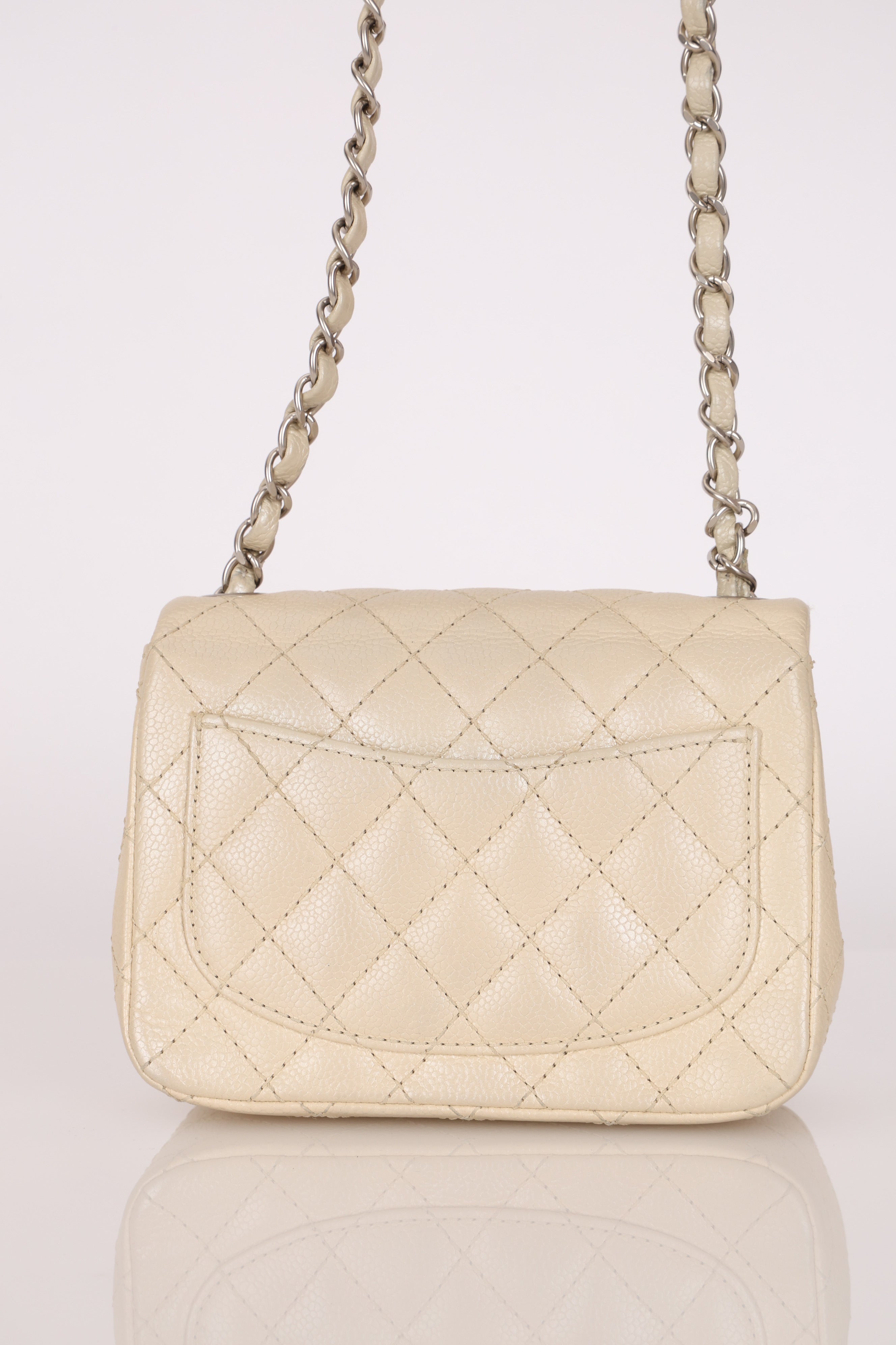 Rare Chanel Mini Square Flap Pearl White Caviar 2014 BSHW (DONE)