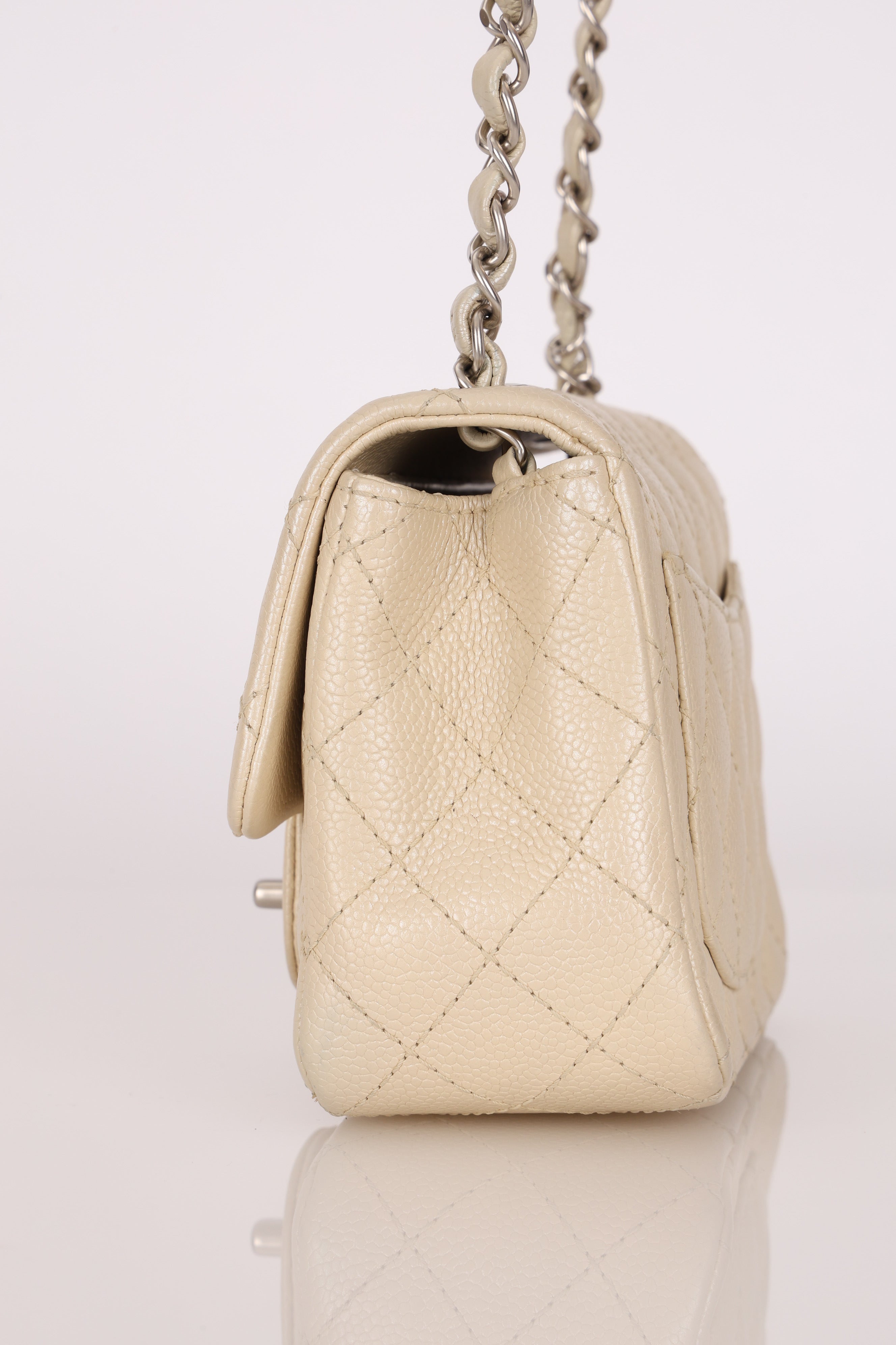 Rare Chanel Mini Square Flap Pearl White Caviar 2014 BSHW (DONE)