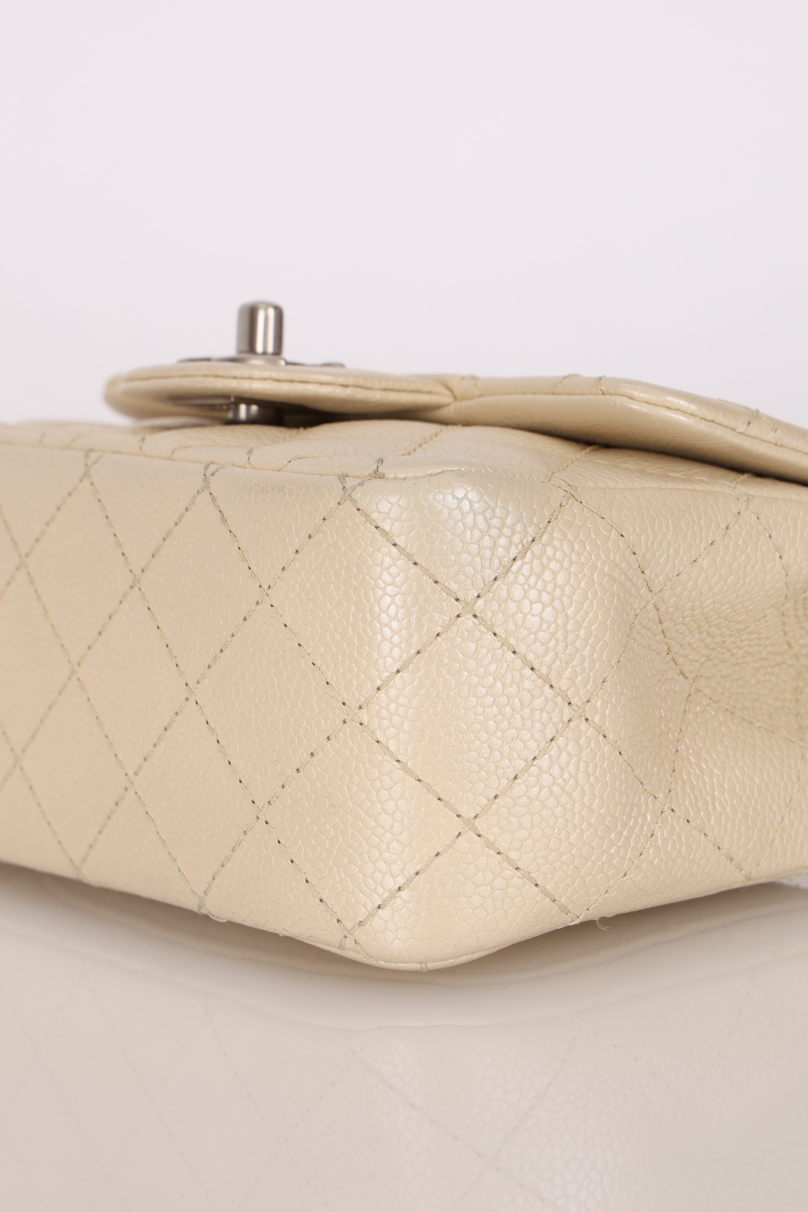 Rare Chanel Mini Square Flap Pearl White Caviar 2014 BSHW (DONE)