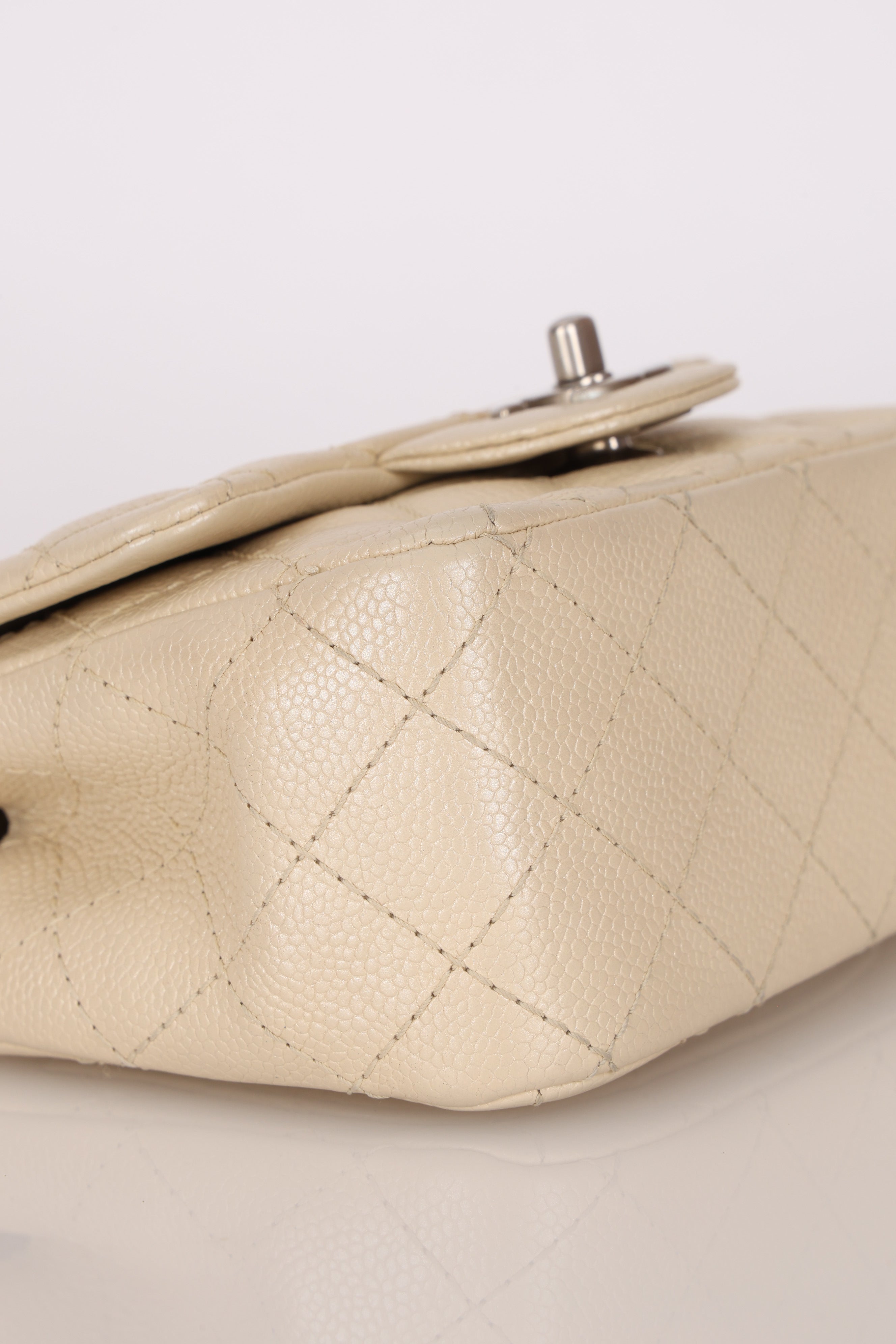 Rare Chanel Mini Square Flap Pearl White Caviar 2014 BSHW (DONE)