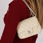 Chanel Mini Square Flap Pearl White Caviar SHW