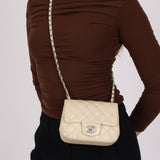 Chanel Mini Square Flap Pearl White Caviar SHW