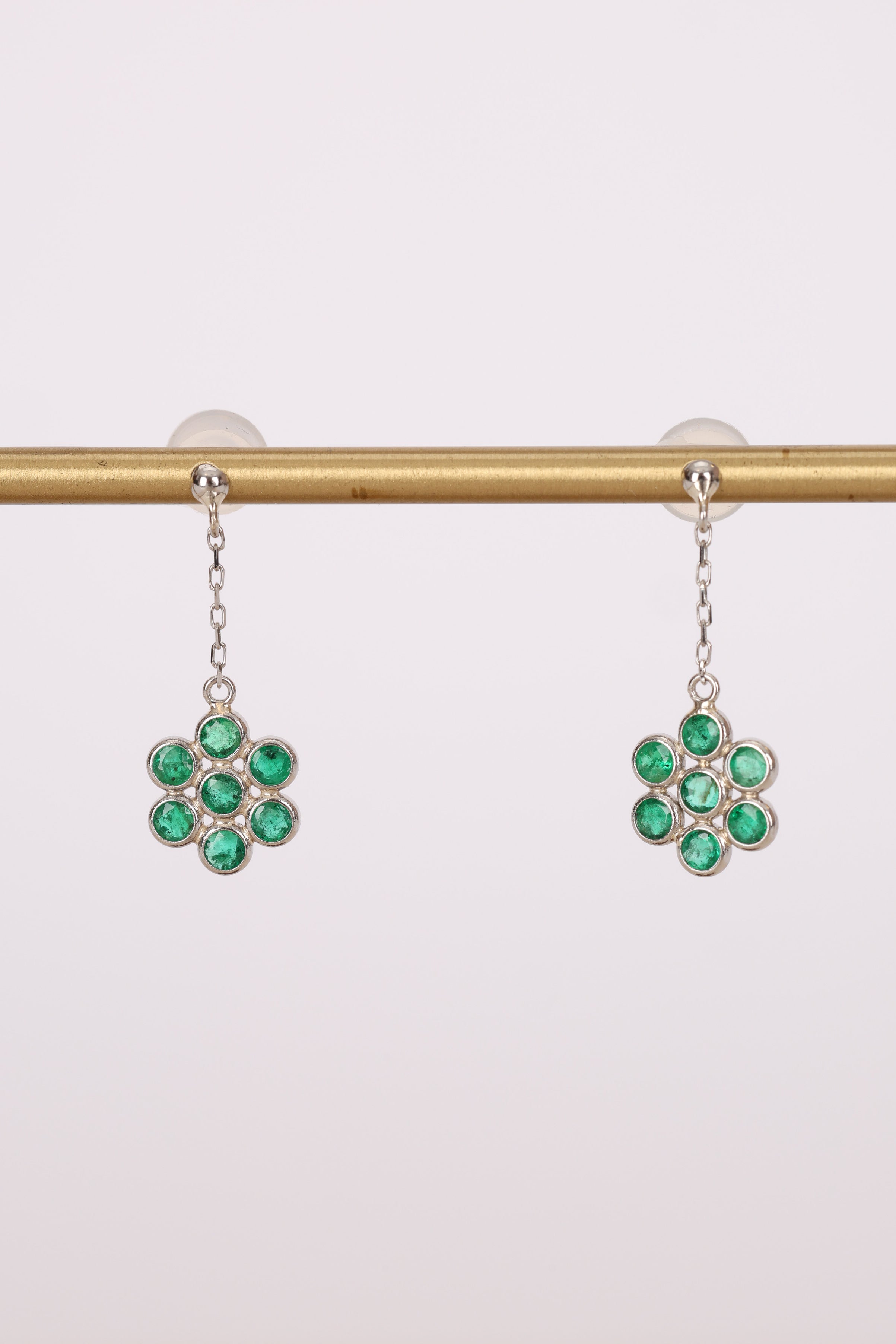 18K Silver Emerald Clover Earrings