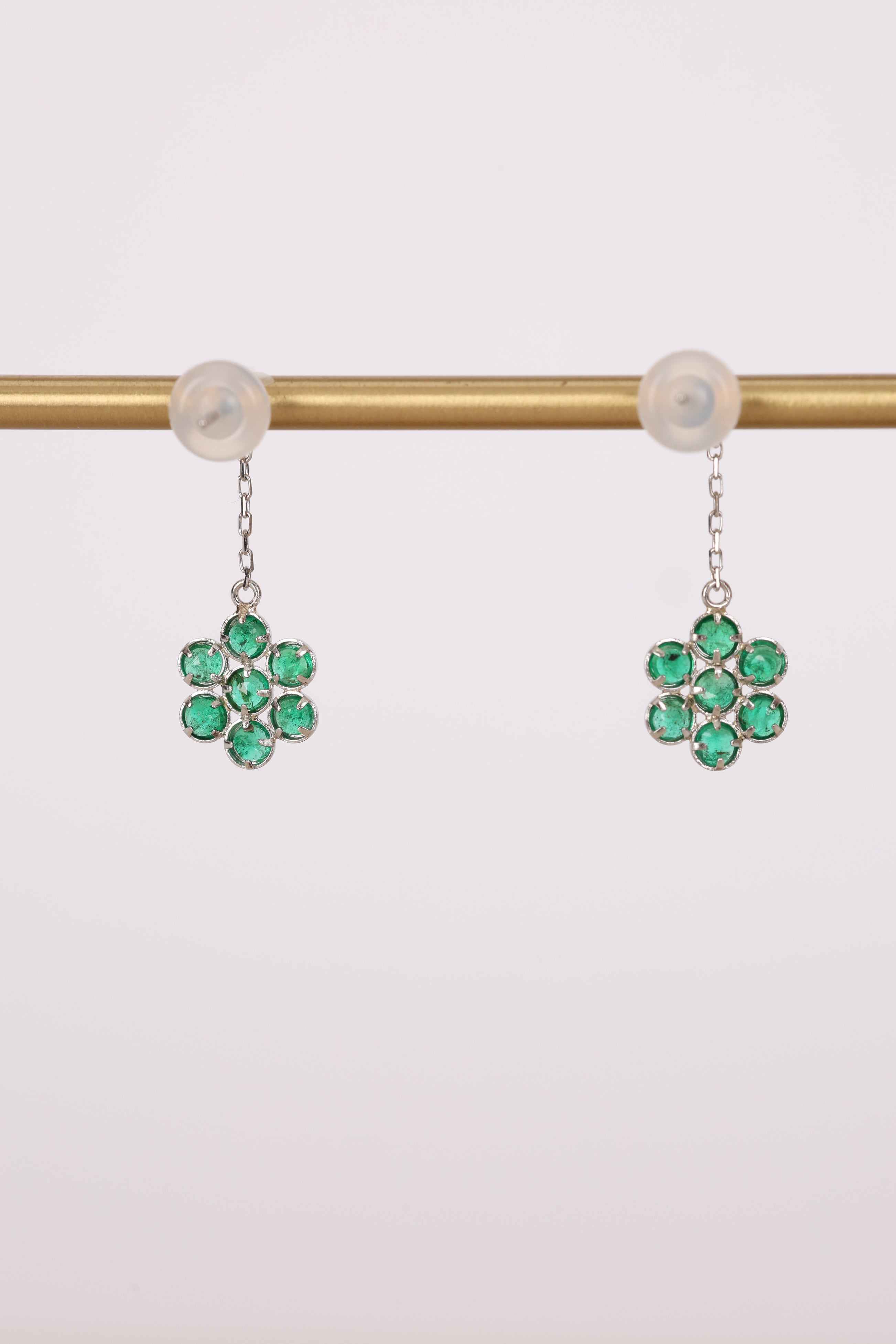 18K Silver Emerald Clover Earrings