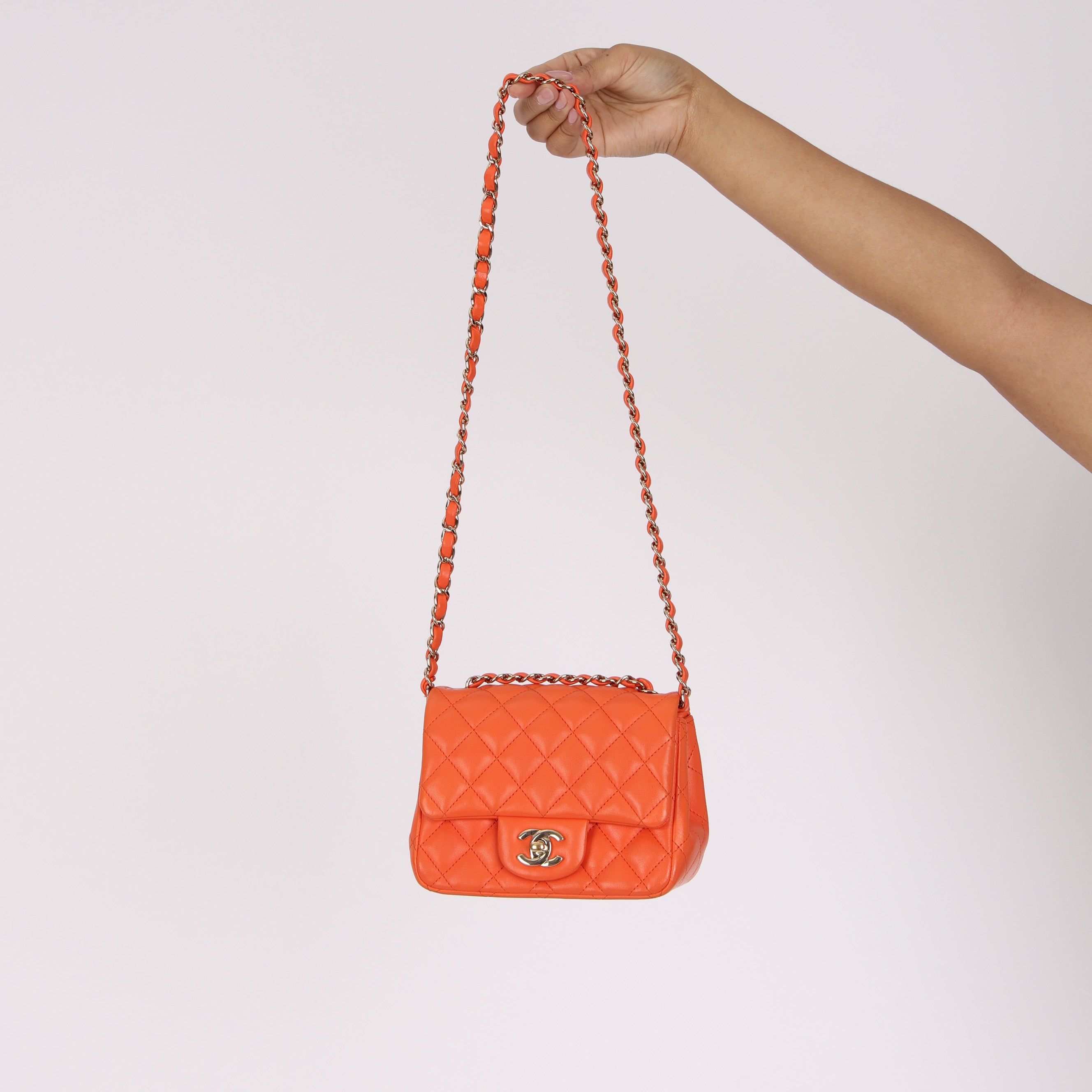Chanel Mini Square Flap Orange Lambskin GHW