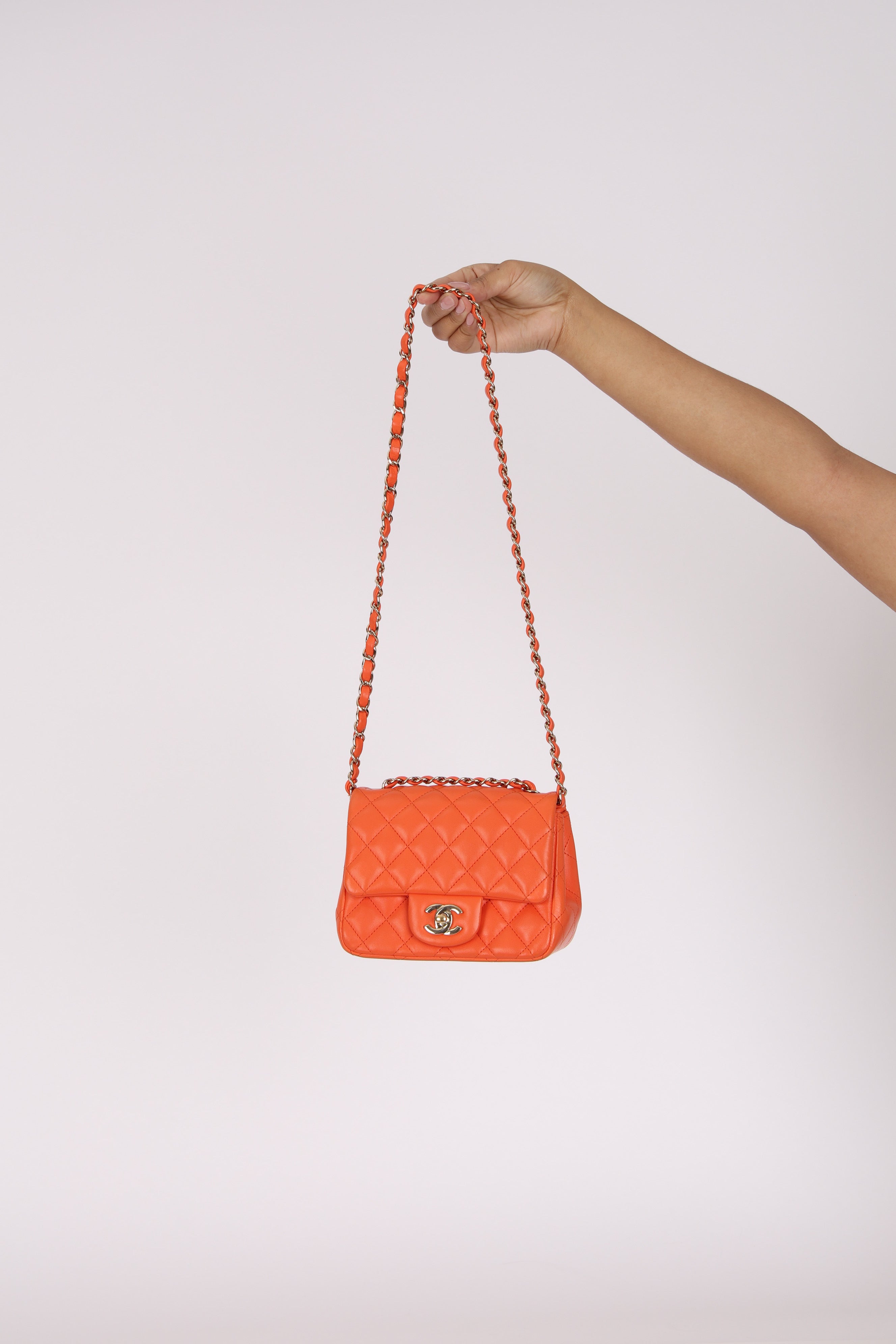 Chanel Mini Square Flap Orange Lambskin GHW