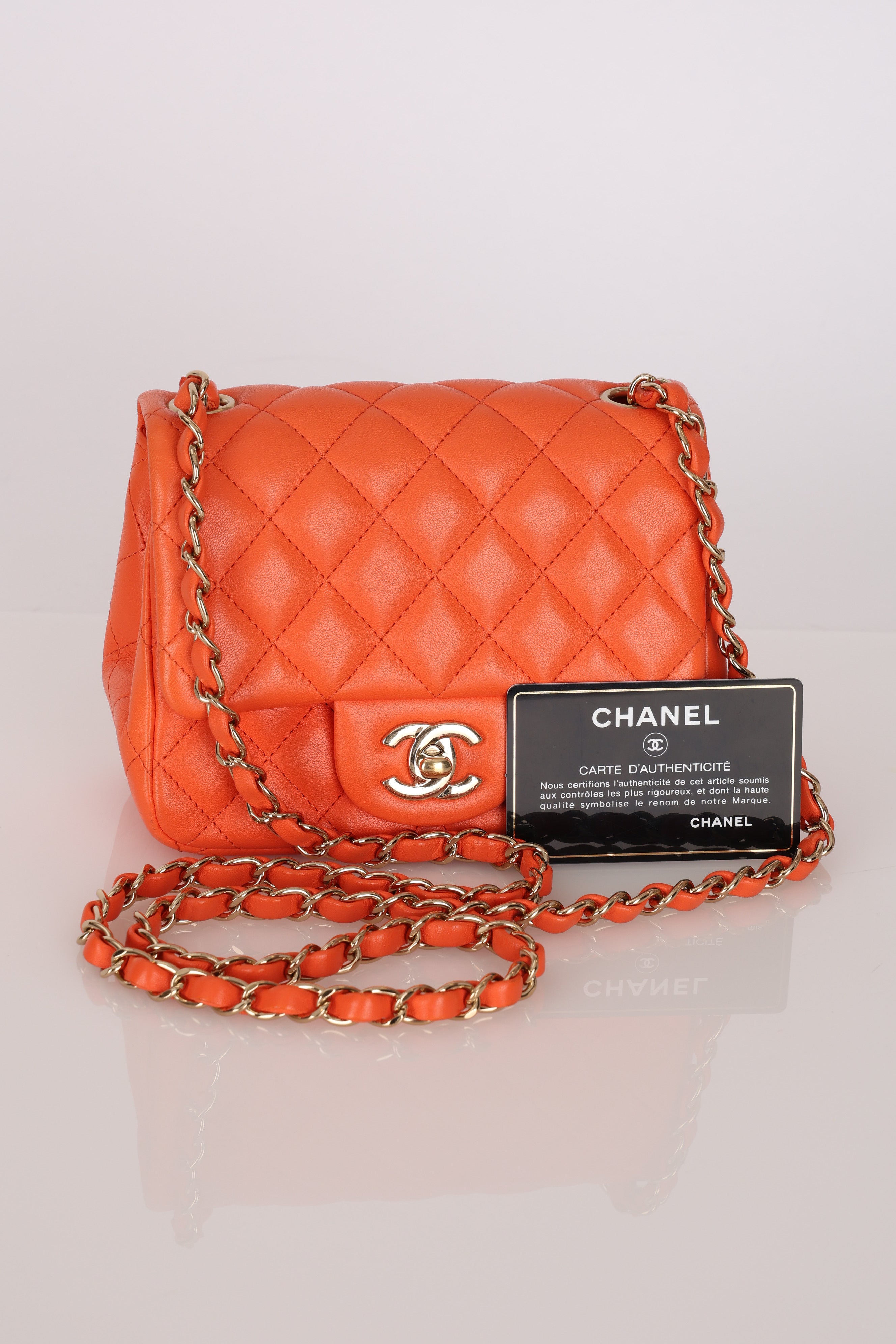 Chanel Mini Square Flap Orange Lambskin GHW