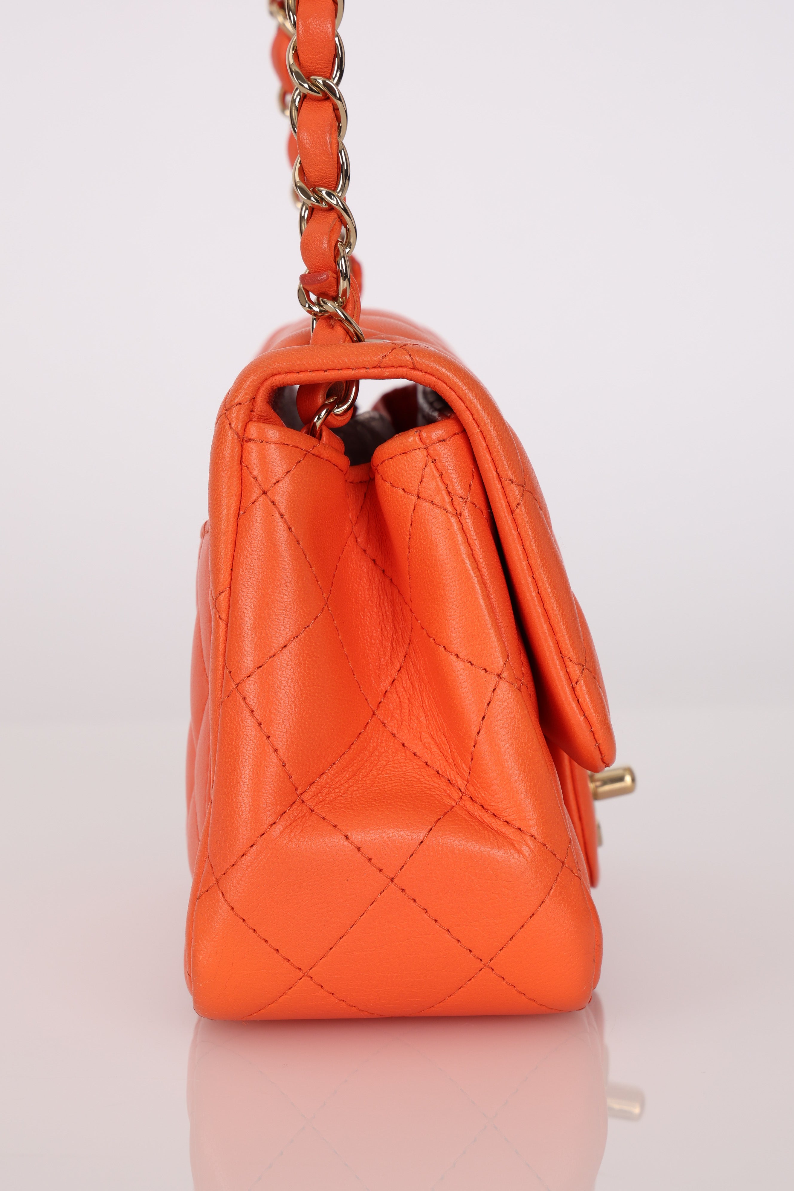 Chanel Mini Square Flap Orange Lambskin GHW