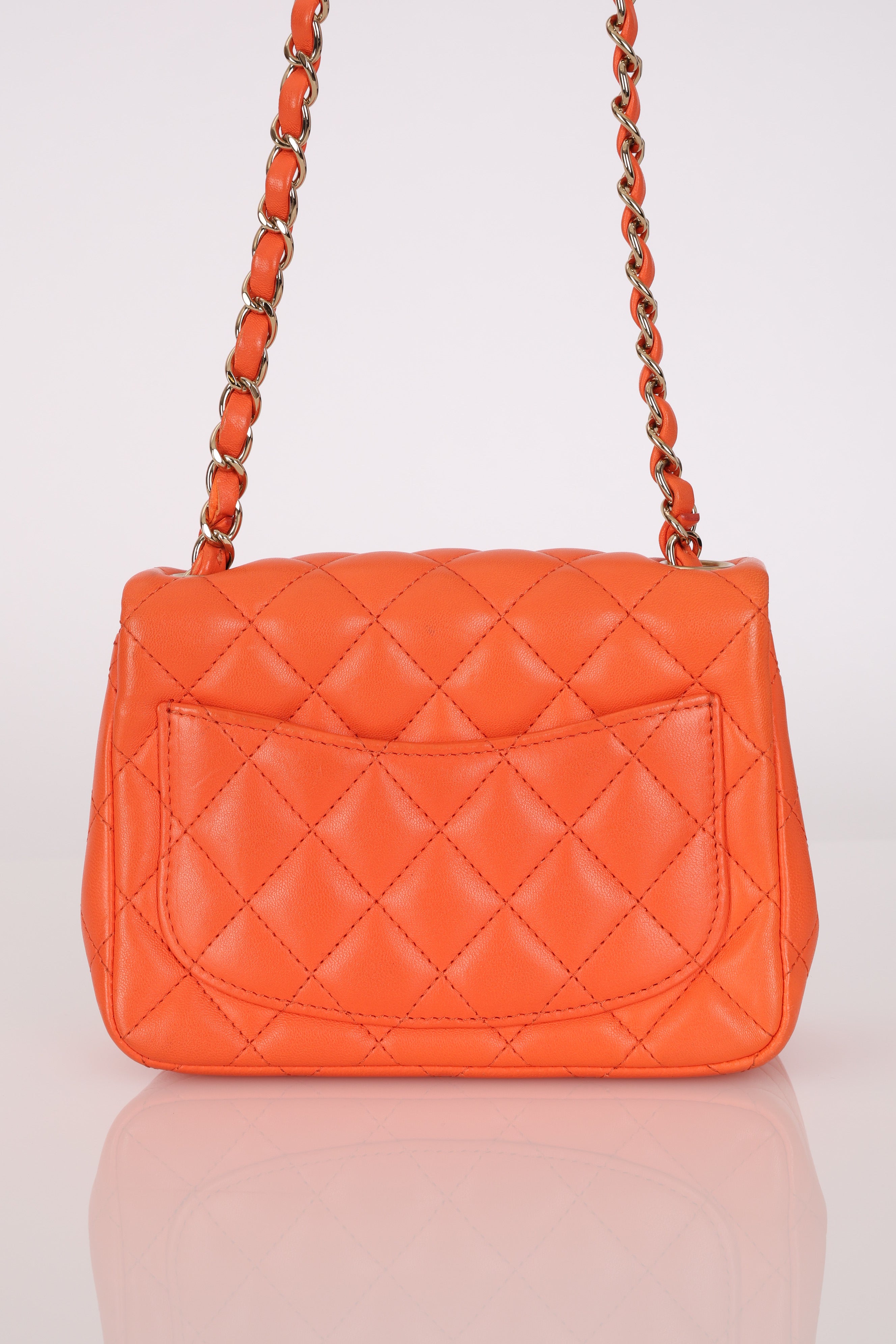 Chanel Mini Square Flap Orange Lambskin GHW