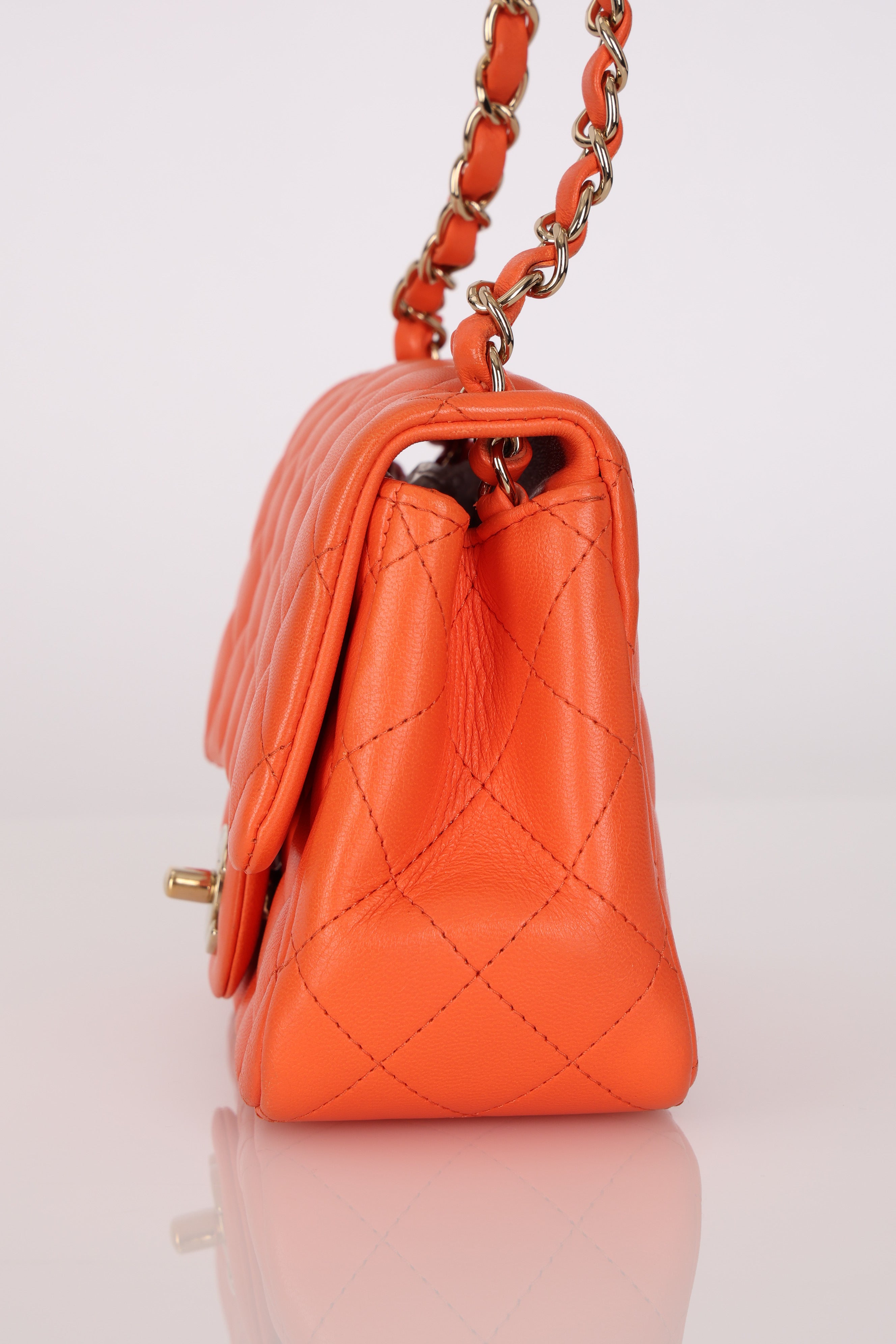 Chanel Mini Square Flap Orange Lambskin GHW