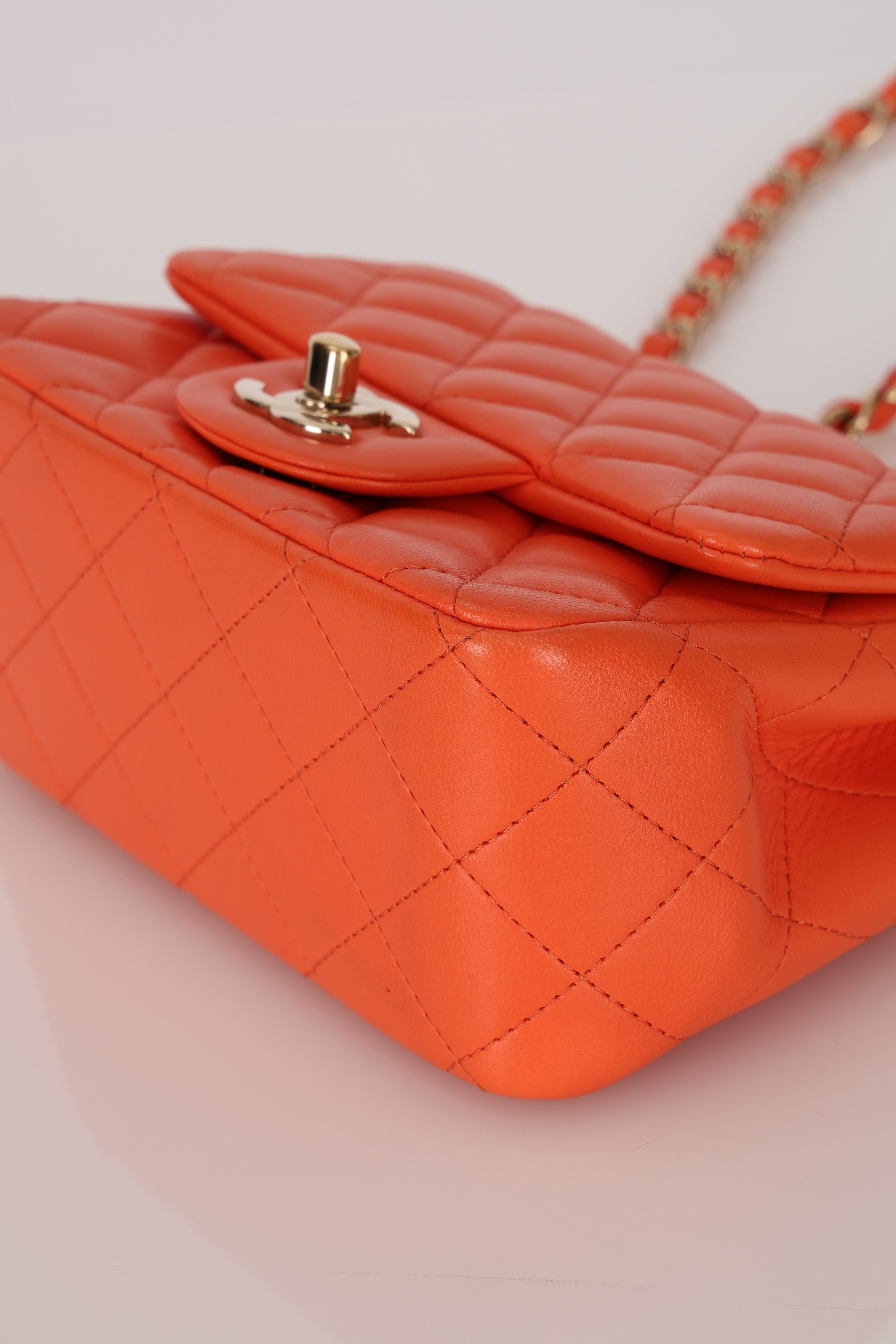 Chanel Mini Square Flap Orange Lambskin GHW