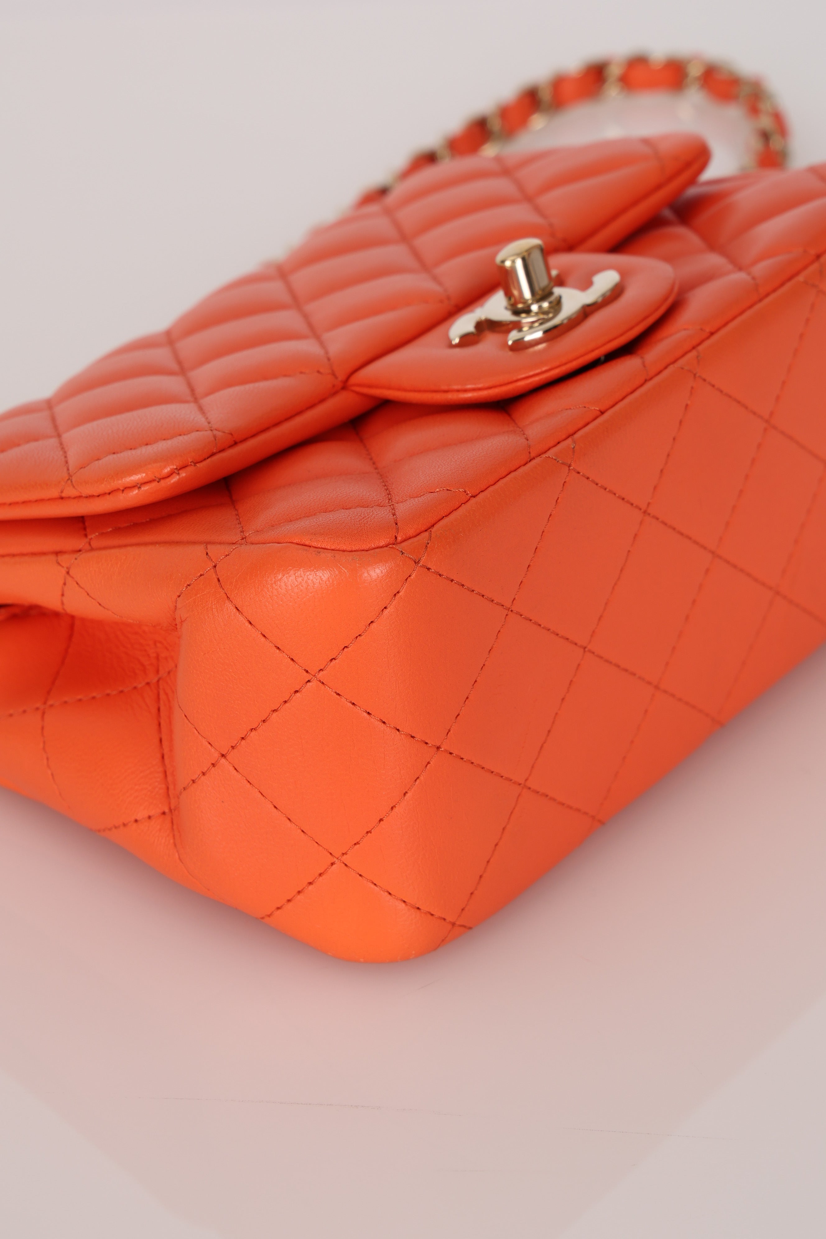 Chanel Mini Square Flap Orange Lambskin GHW