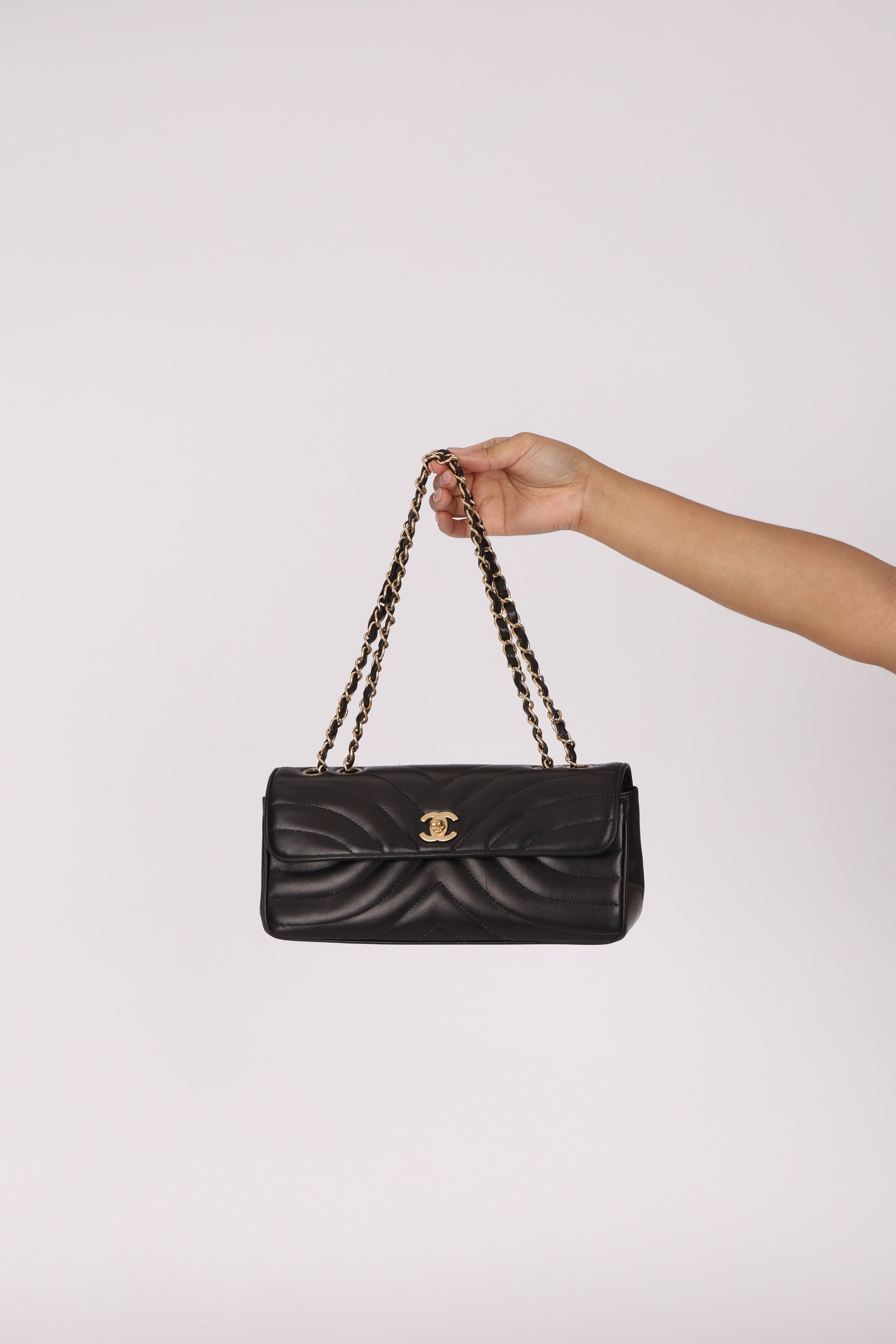 Chanel East West Shoulder Bag Black Calfskin BGHW