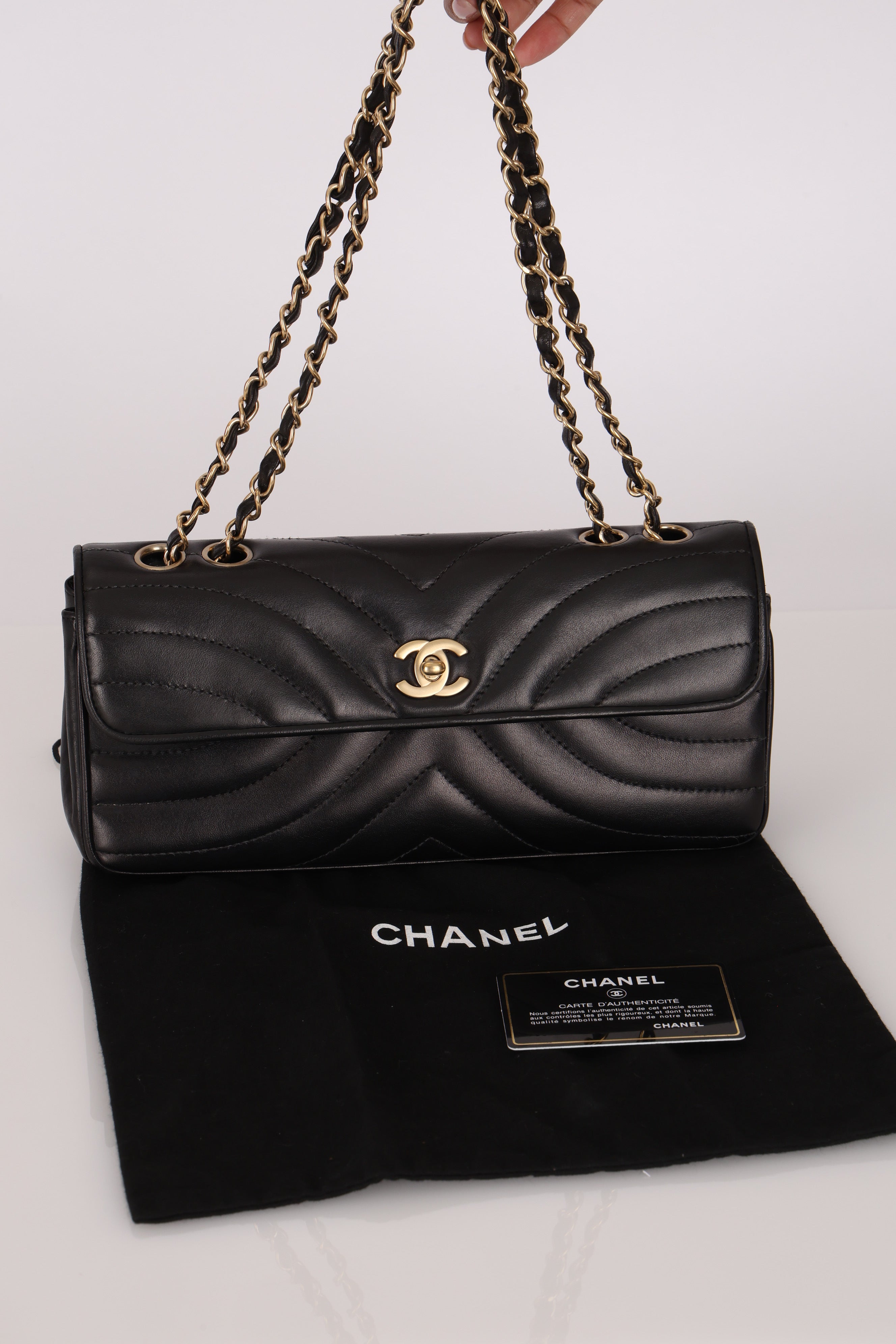 Chanel East West Shoulder Bag Black Calfskin BGHW