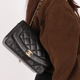 Chanel Small Diana Flap Black Lambskin 1996 24K GP