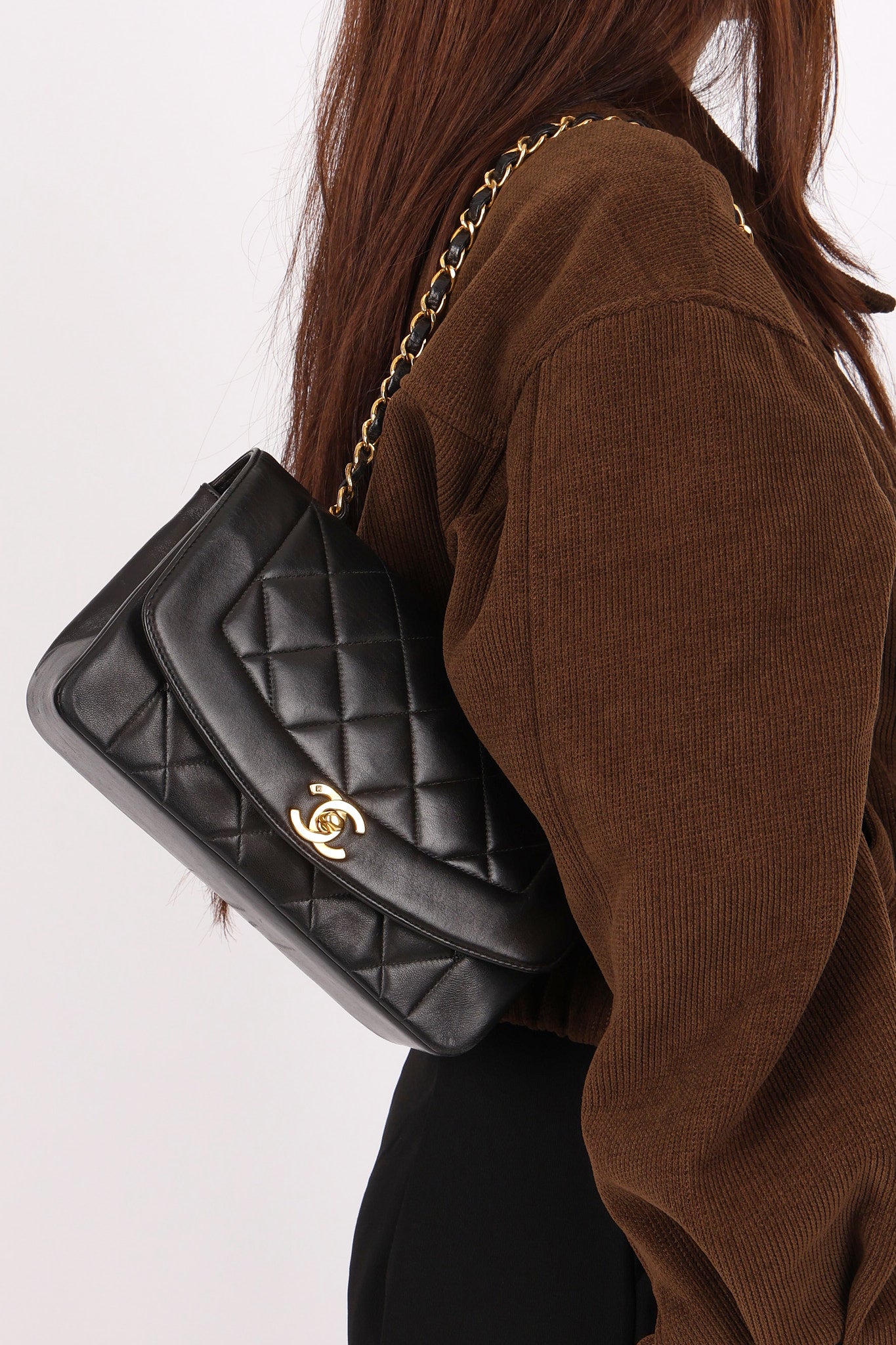 Chanel Small Diana Flap Black Lambskin 1996 24K GP