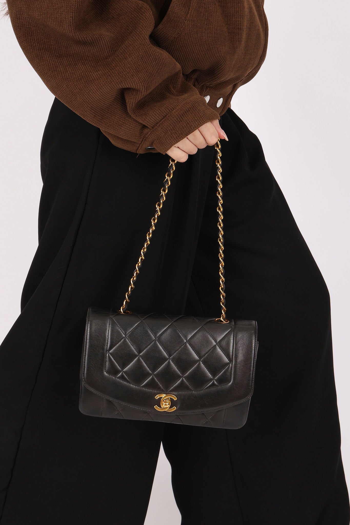 Chanel Small Diana Flap Black Lambskin 1996 24K GP