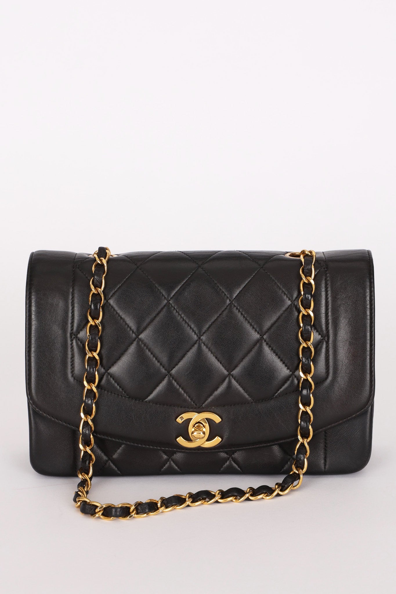 Chanel Small Diana Flap Black Lambskin 1996 24K GP