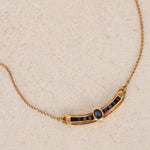 1980s - 1990s 18K Yellow Gold Sapphire Bar Pendant Necklace - Drop 12