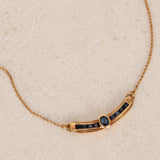 1980s - 1990s 18K Yellow Gold Sapphire Bar Pendant Necklace - Drop 12