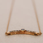 1980s - 1990s 18K Yellow Gold Sapphire Bar Pendant Necklace - Drop 12