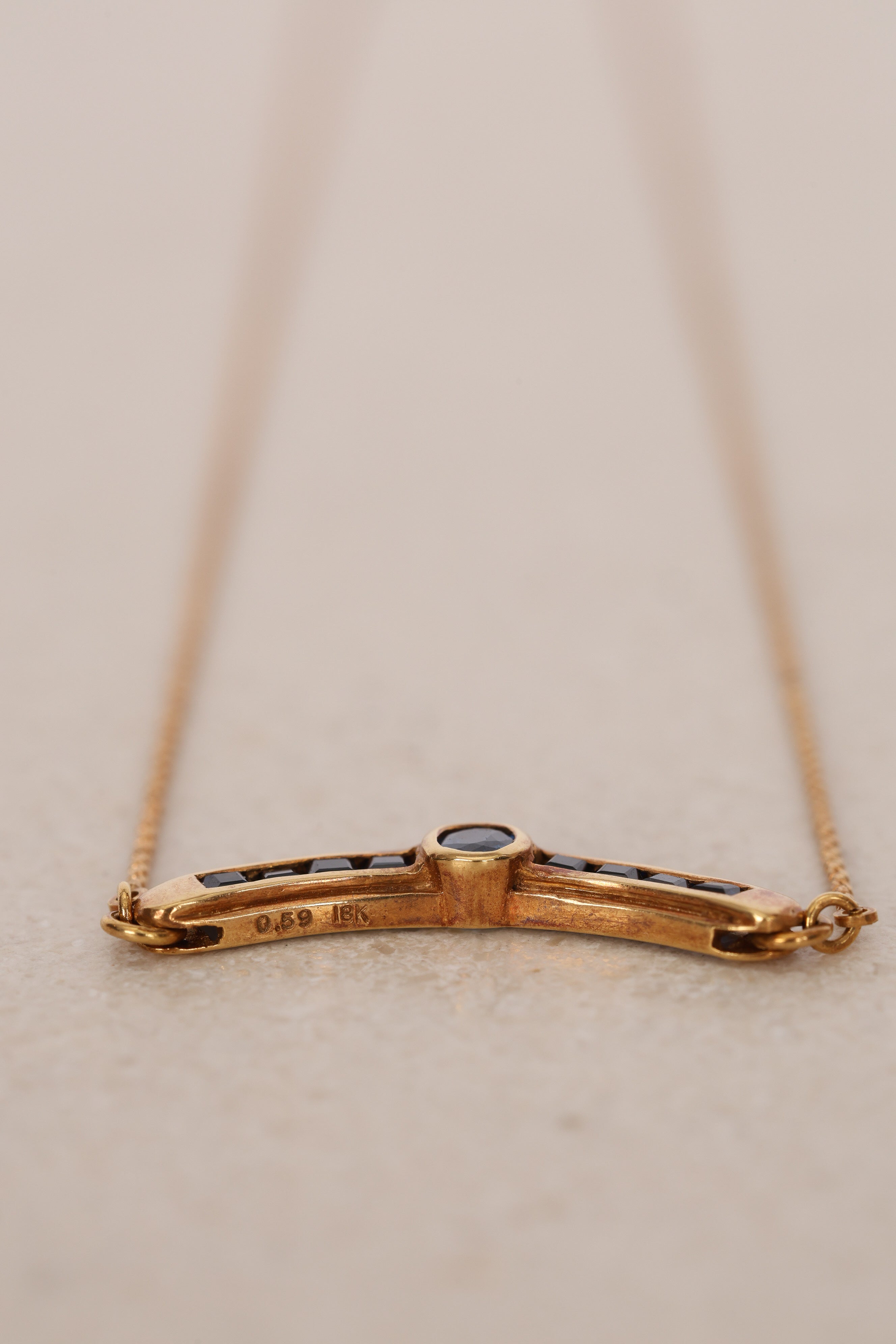 1980s - 1990s 18K Yellow Gold Sapphire Bar Pendant Necklace - Drop 12