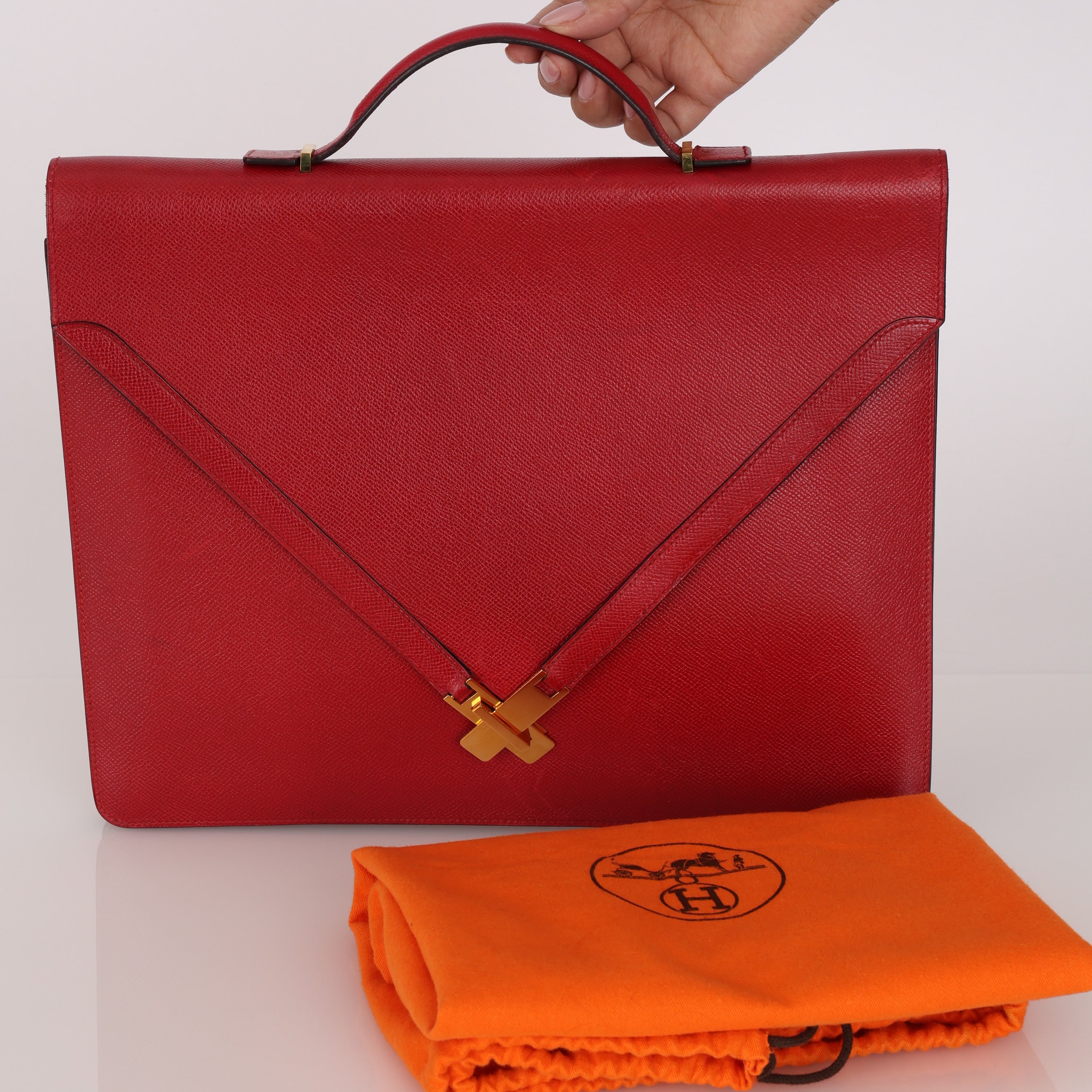 Hermès Kelly Cross Briefcase Rouge Vif Courchevel GHW