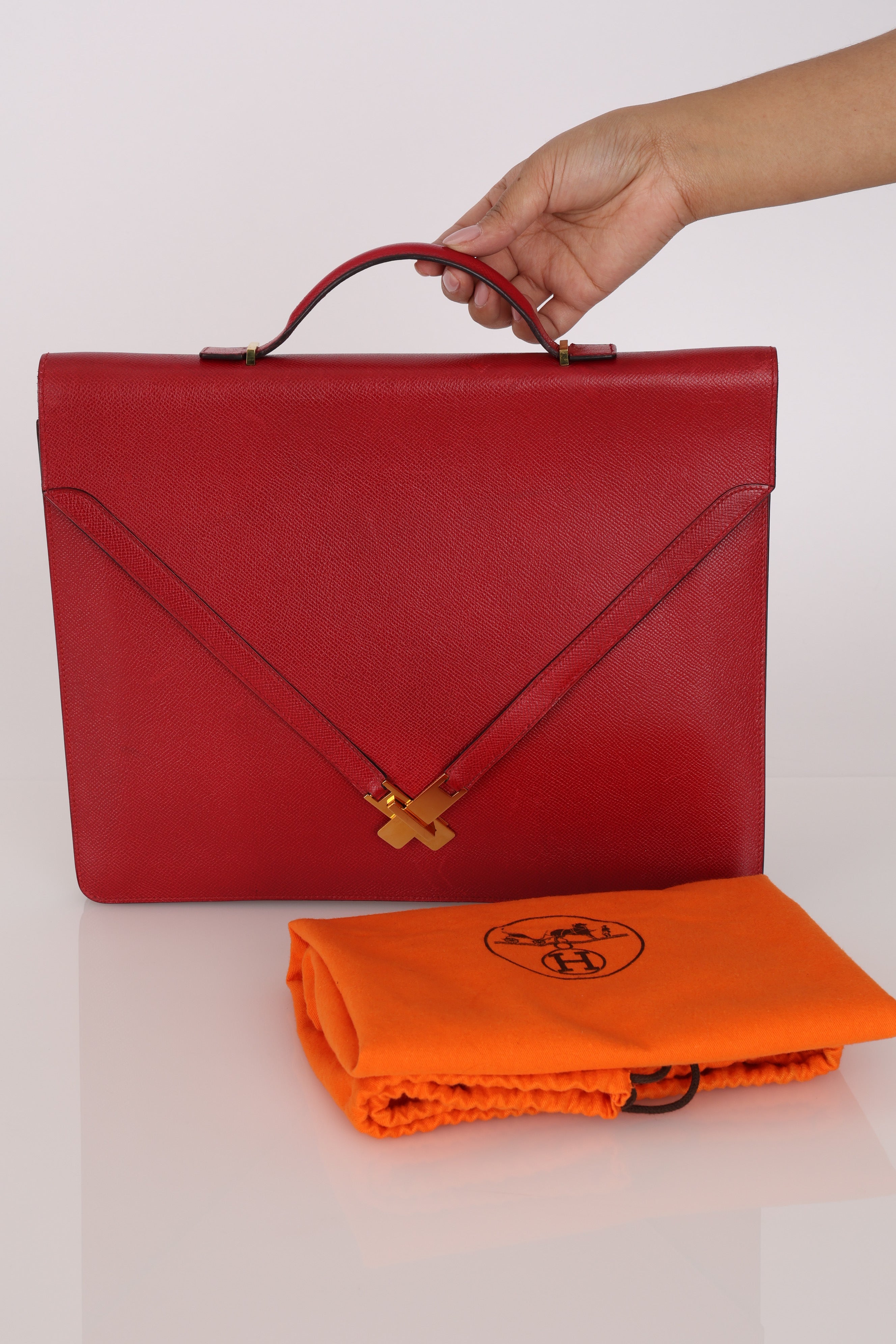 Hermès Kelly Cross Briefcase Rouge Vif Courchevel GHW