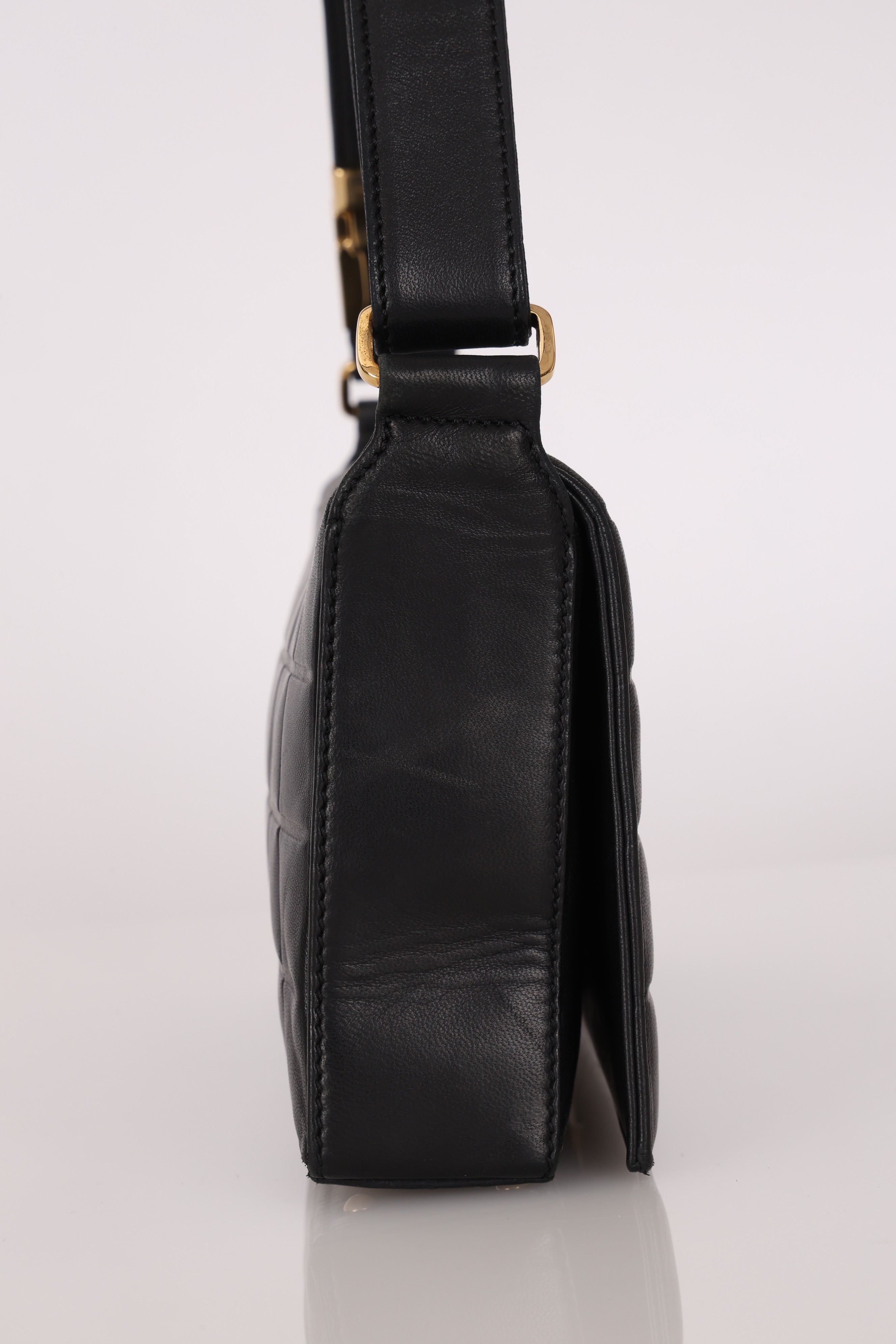 Chanel Chocolate Bar Shoulder Bag Black Lambskin 1996 24K GP (DONE)