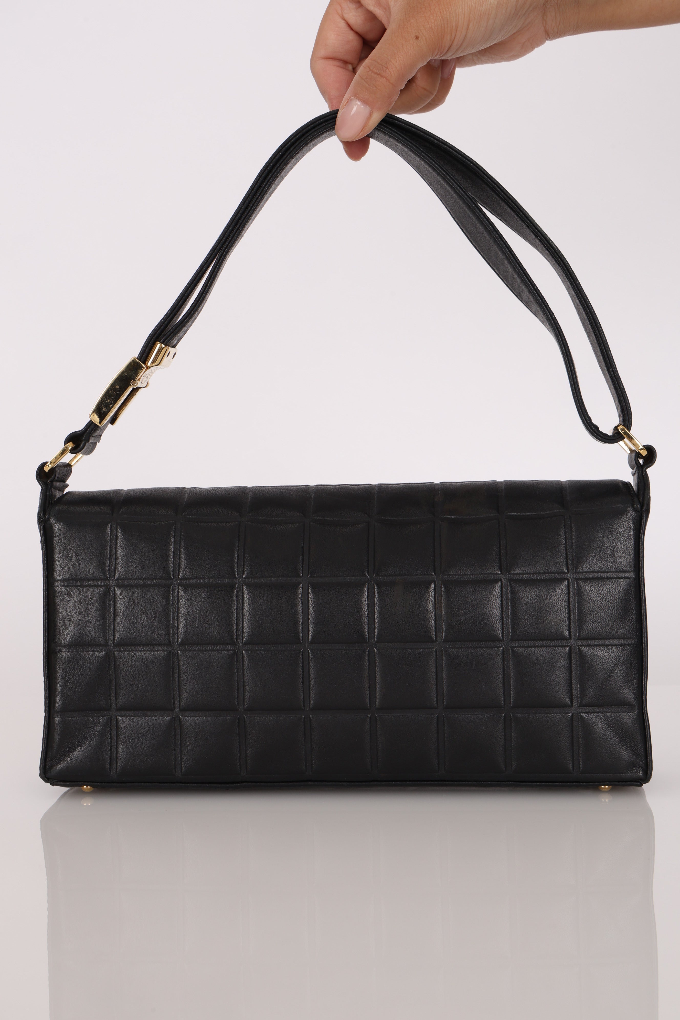 Chanel Chocolate Bar Shoulder Bag Black Lambskin 1996 24K GP (DONE)
