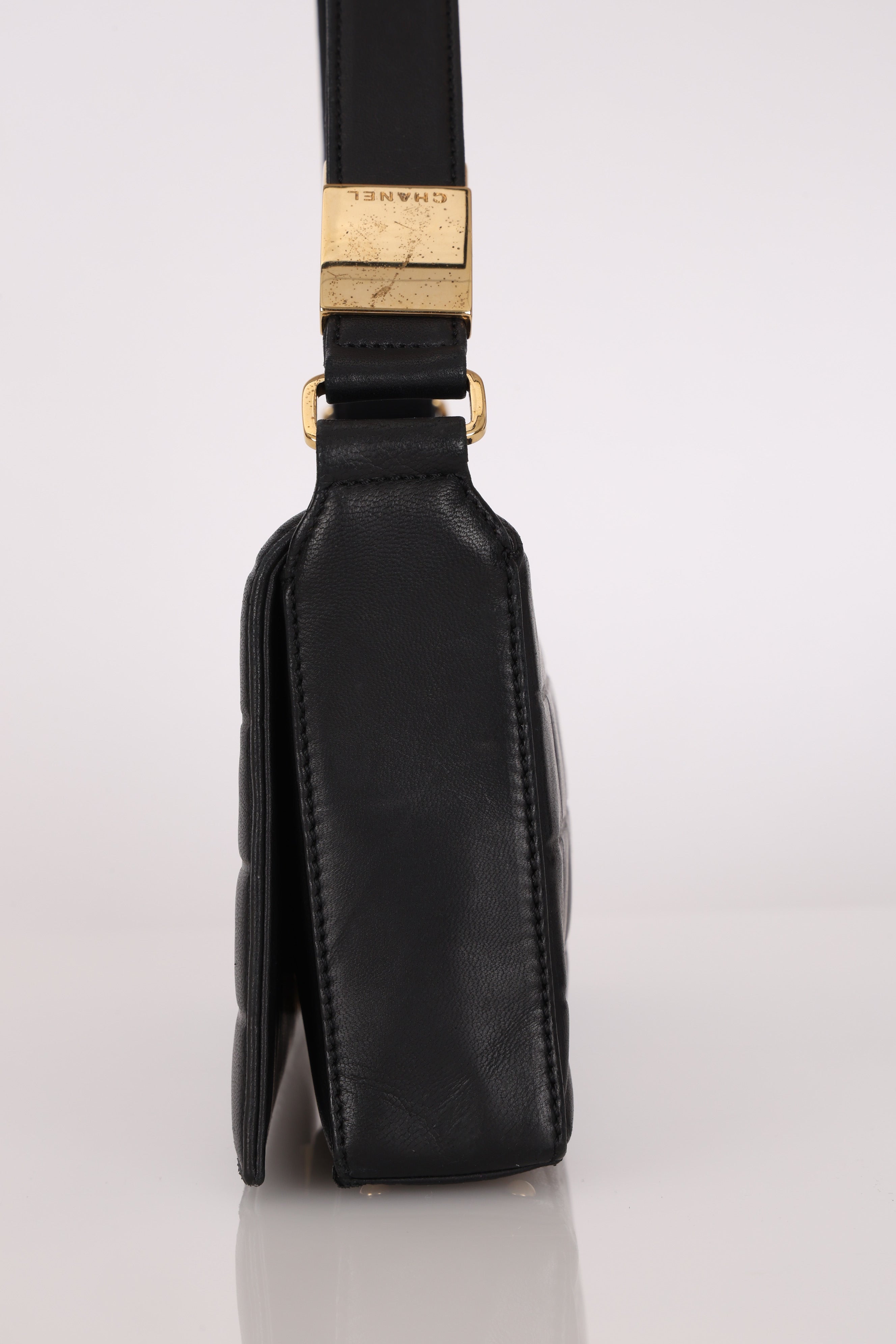 Chanel Chocolate Bar Shoulder Bag Black Lambskin 1996 24K GP (DONE)
