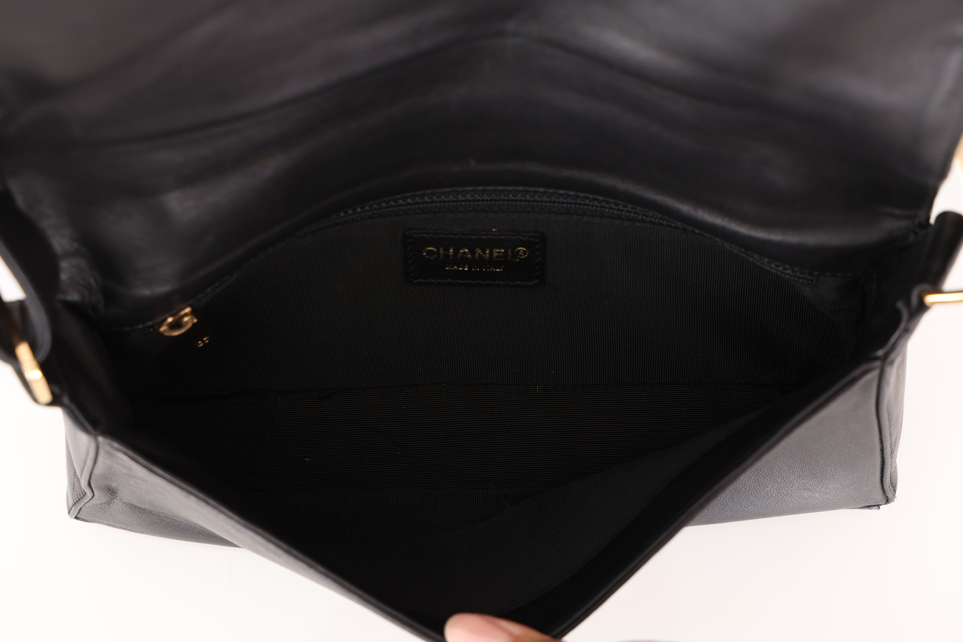 Chanel Chocolate Bar Shoulder Bag Black Lambskin 1996 24K GP (DONE)