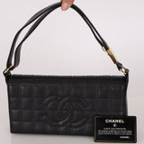 Chanel Chocolate Bar Shoulder Bag Black Lambskin 1996 24K GP (DONE)