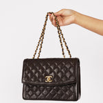 Chanel Frame Single Flap Brown Lambskin 1989 24K GP