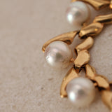 1980s - 1990s 18K Yellow Gold Leaf-Set Pearl Necklace - Drop 23