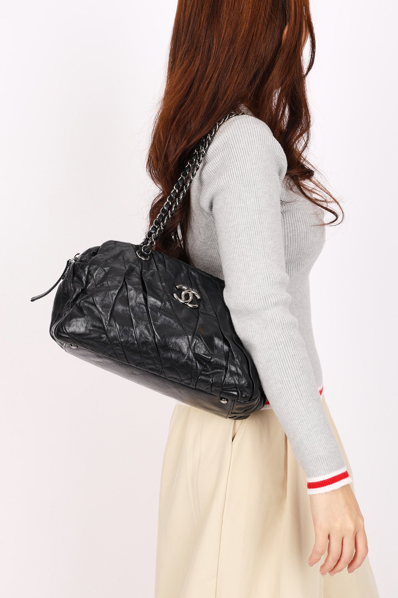 Chanel Twisted Bowling Bag Black Glazed Calfskin DSHW