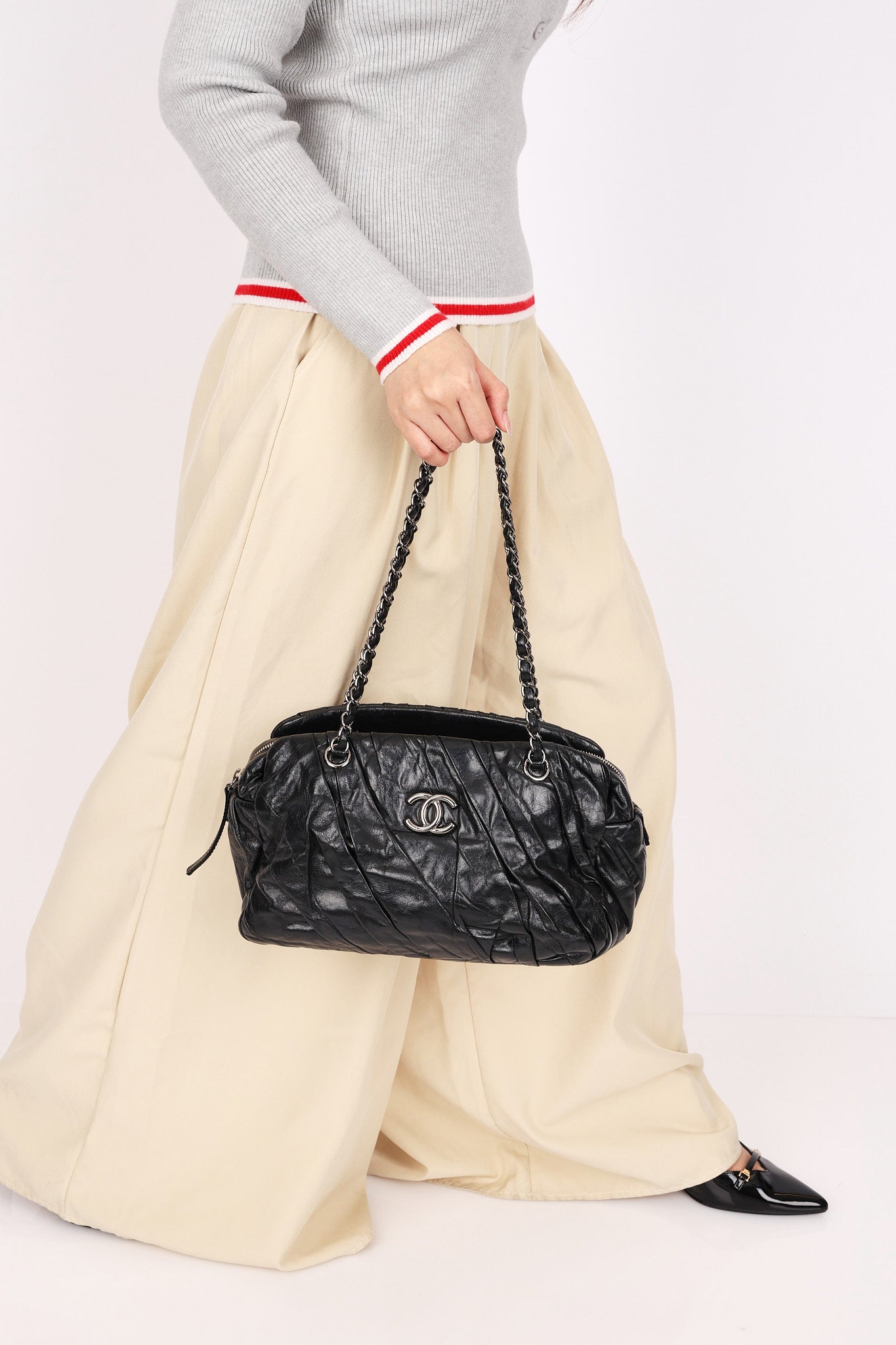 Chanel Twisted Bowling Bag Black Glazed Calfskin DSHW
