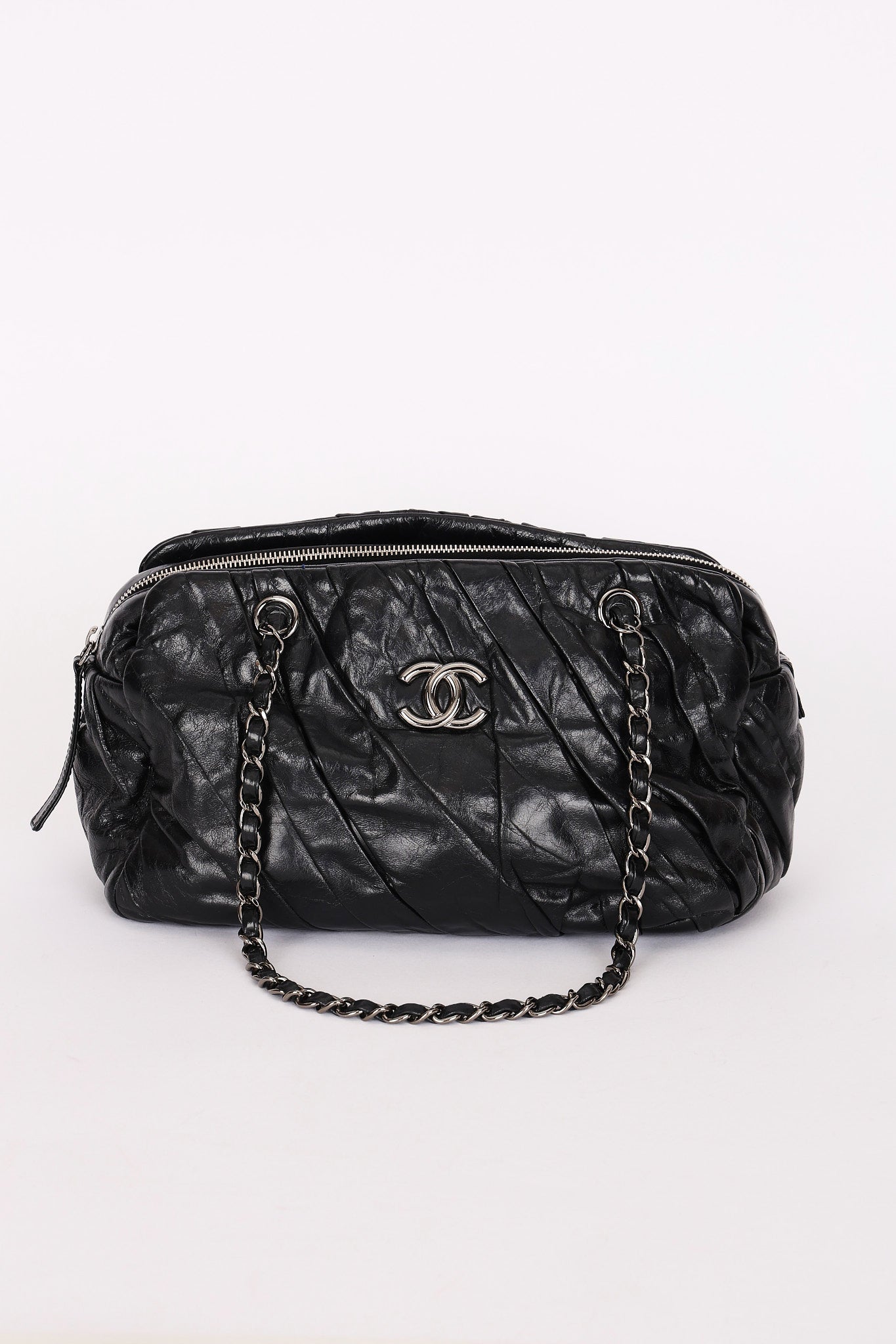 Chanel Twisted Bowling Bag Black Glazed Calfskin DSHW