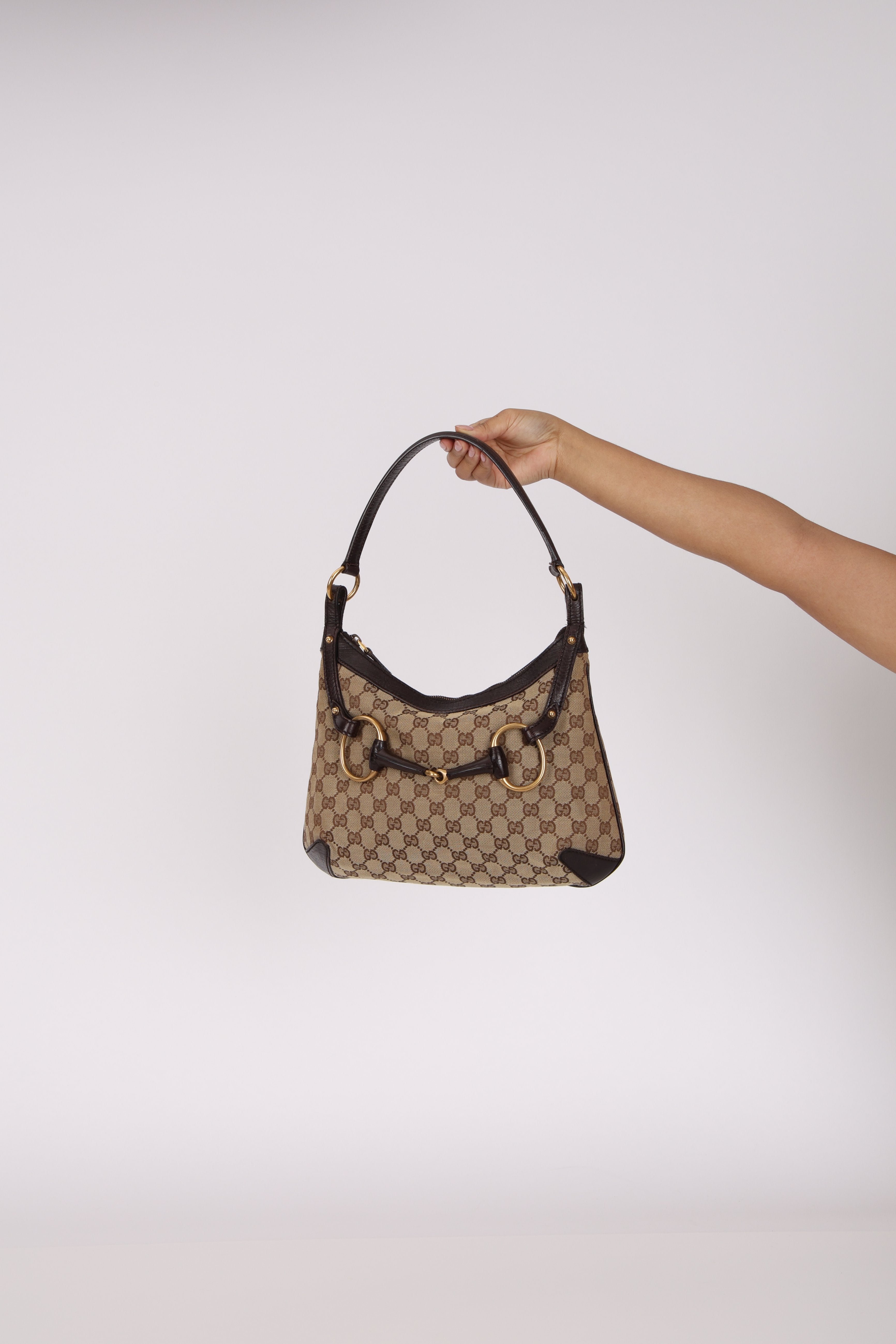 Gucci Horsebit Monogram Canvas Shoulder Bag
