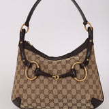 Gucci Horsebit Monogram Canvas Shoulder Bag