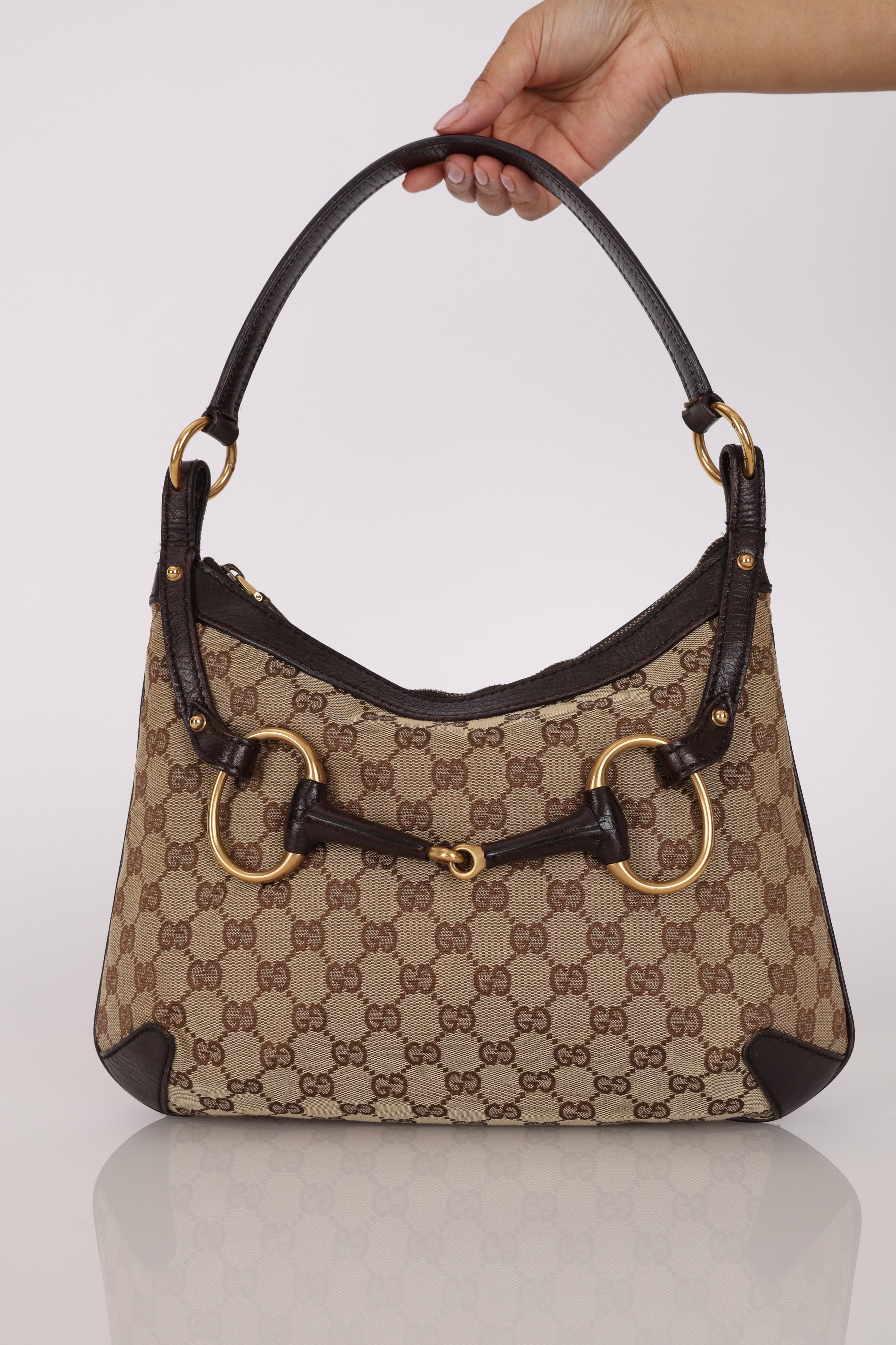 Gucci Horsebit Monogram Canvas Shoulder Bag